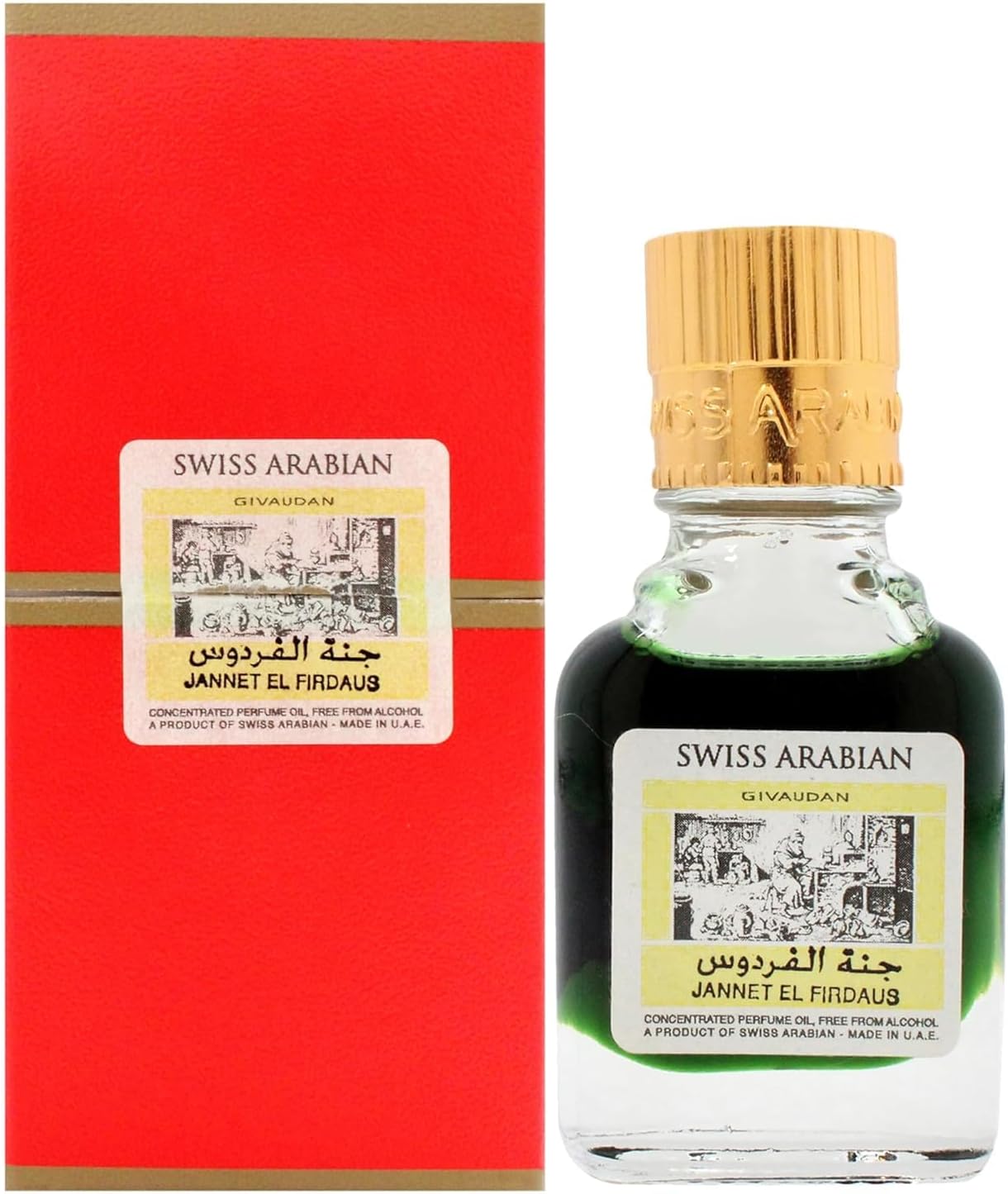 Swiss Arabian Jannet EL Firdaus Red - Luxury Products From Dubai - Long Lasting Perfume Oil for Unisex - Blend of Basil, Bergamot, Jasmine and Musk - Perfect for Date Night or Evening Out - 0.3 oz