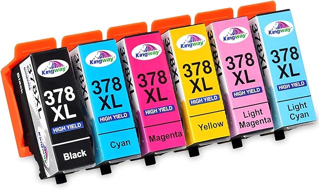 KINGWAY 378XL Ink Cartridges for Epson 378 378XL Ink Black Cyan Magenta Yellow Light Cyan Light Magenta for Work on Epson Expression Photo XP-8500 XP-8600 XP-8605 XP8500 XP8600 XP8605 Multipack of 6