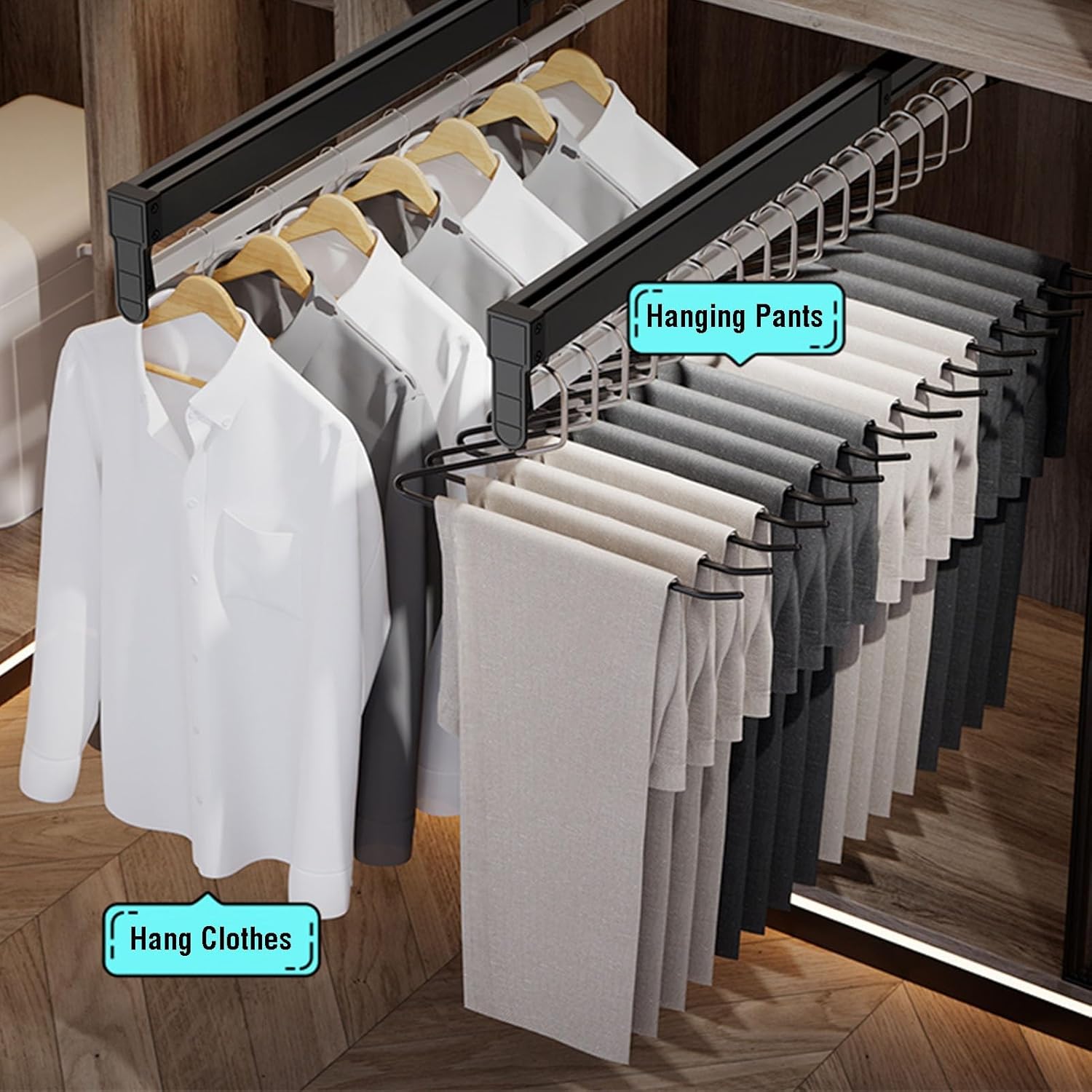 Pull Out Trousers Rack,Steel Pants Hanger Bar Clothes Organizers,for Space Saving Bedroom and Laundry Room(48cm)