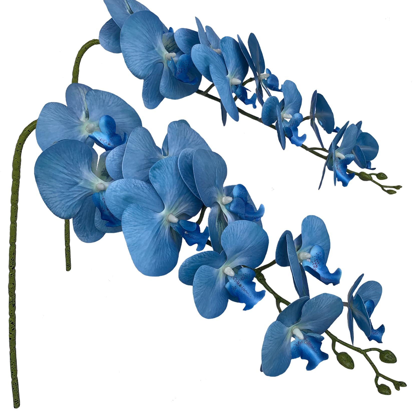 FagusHome Artificial Phalaenopsis Flowers Branches 9 Large Blooms Artificial Orchid Flowers Stem Plants 42 Inches 2 Pcs for Home Wedding Décor (Blue)
