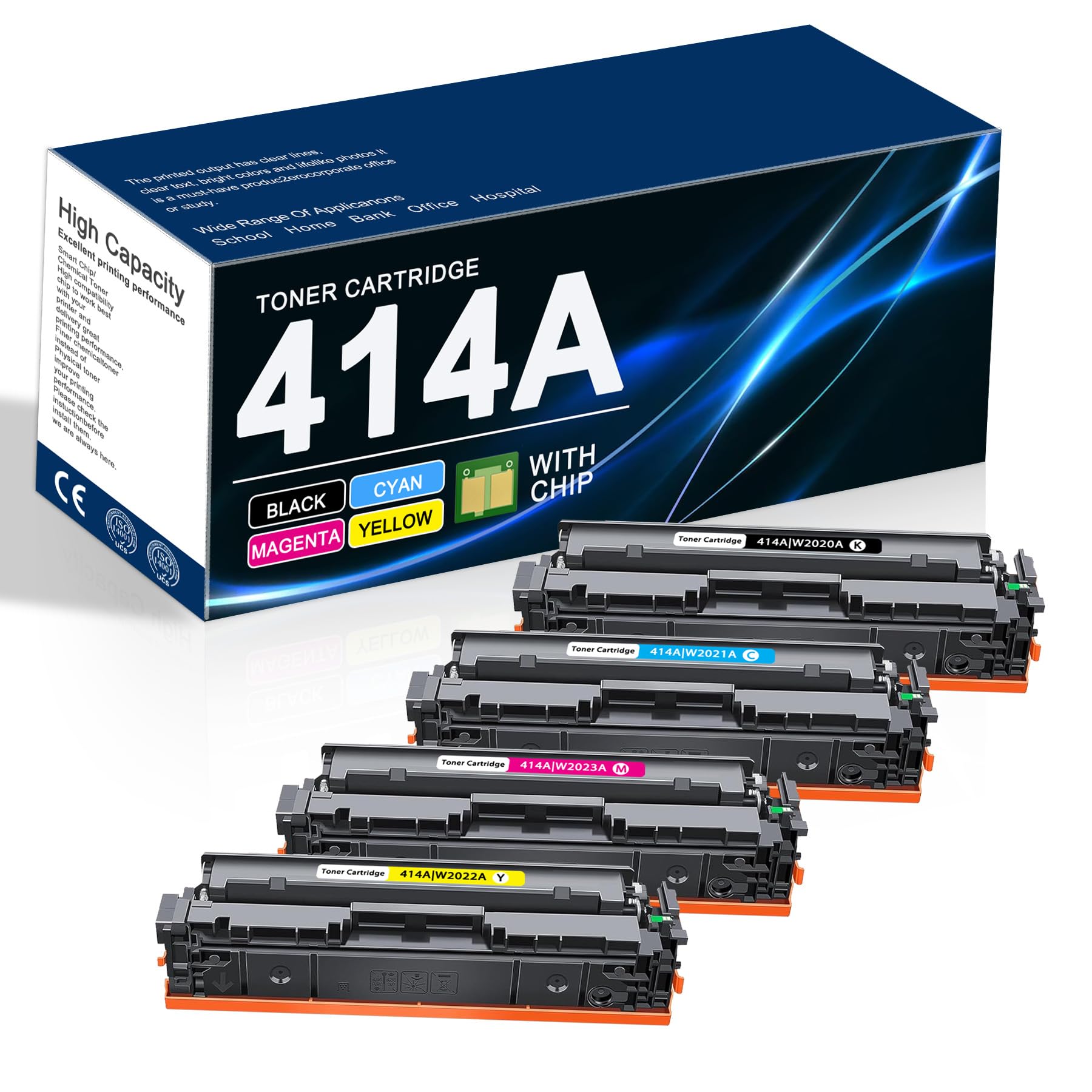 414A Toner Cartridges 4 Pack (with Chip) Replacement for HP 414A 414X High Yield Toner Cartridge for Color Laserjet Pro MFP M479fdw M479fdn M454dw
