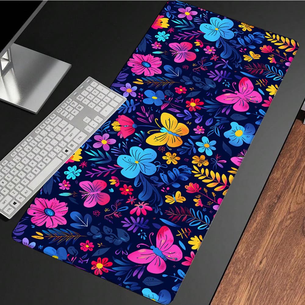 Niebieska podkładka pod mysz XXL, podkładka na biurko, 1200 x 600 cm, szyte krawędzie, podkładka pod mysz, gumowa podstawa, motyl, podkładka pod mysz, stabilna przyczepność na gładkich powierzchniach,