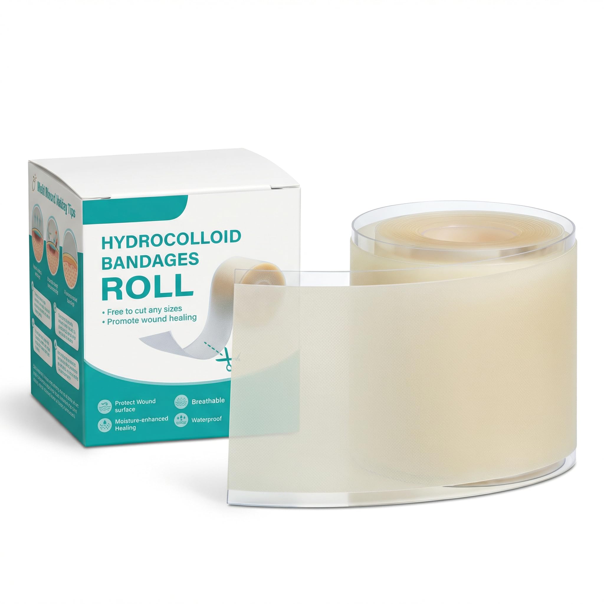 Hydrocolloid Dressing Roll 5cm x 3m - Extra Thin Waterproof Tape for Wounds, Blisters & Acne - Cut to Size Plaster with Easy-Peel Backing, Painless Removal & Fast Healing