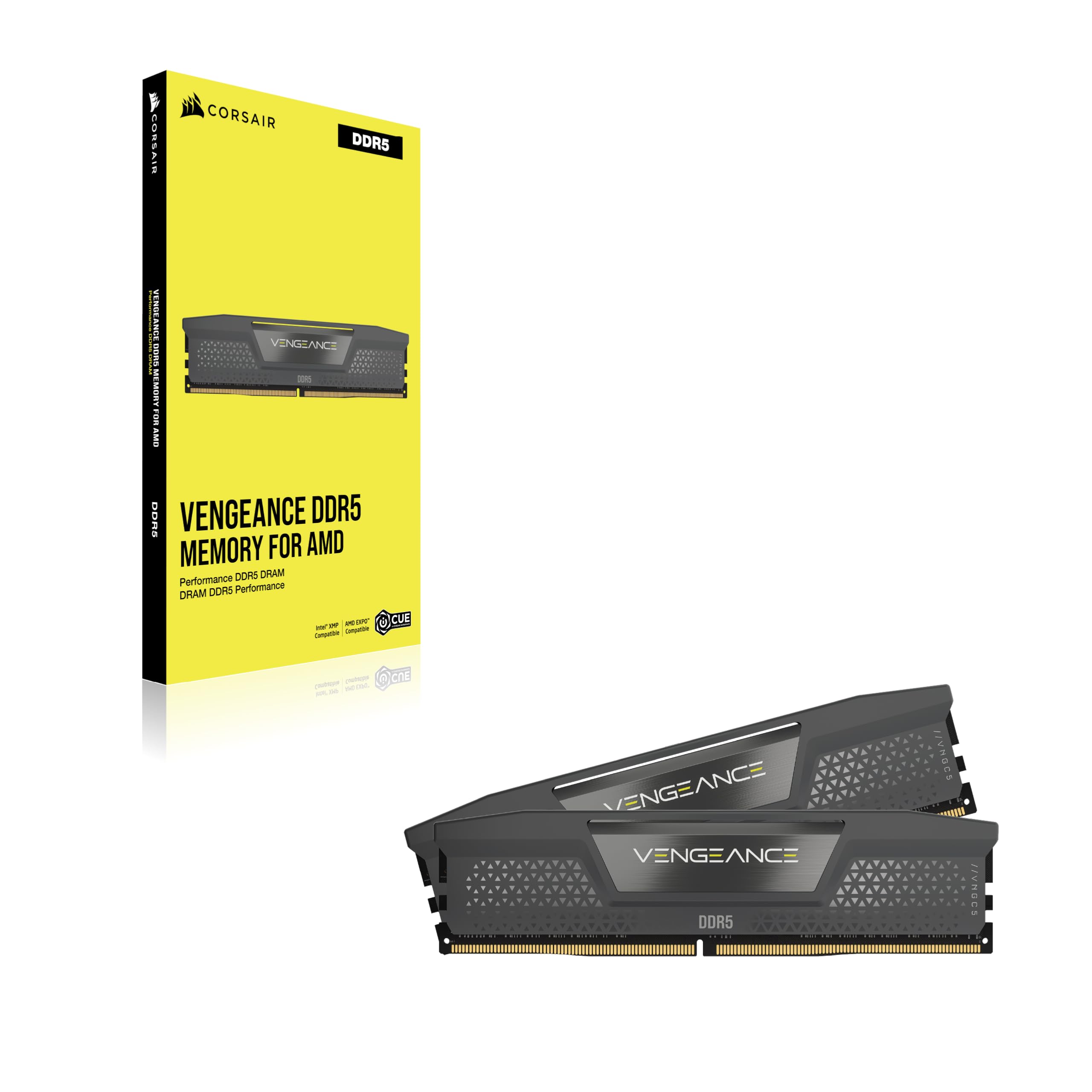CORSAIR Vengeance DDR5 RAM 32Go (2x16Go) Jusqu'à 6000MHz CL30 AMD Expo Mémoire D'ordinateur Compatible iCUE - Gris (CMK32GX5M2B6000Z30)