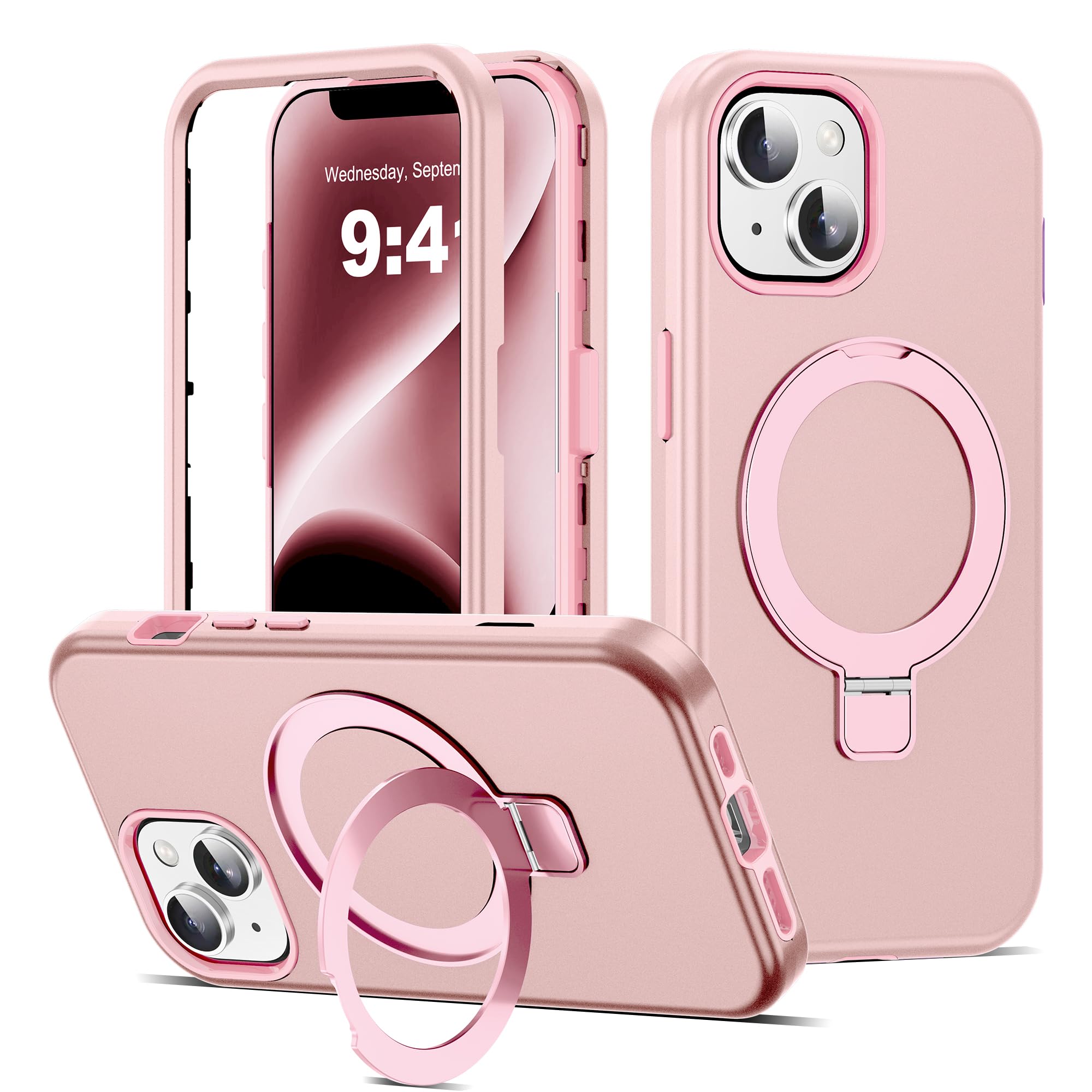 Compatible with iPhone 13 14 Case 6 1 with Magnetic Ring Stand Military Drop Protection Compatible with Mag-Safe