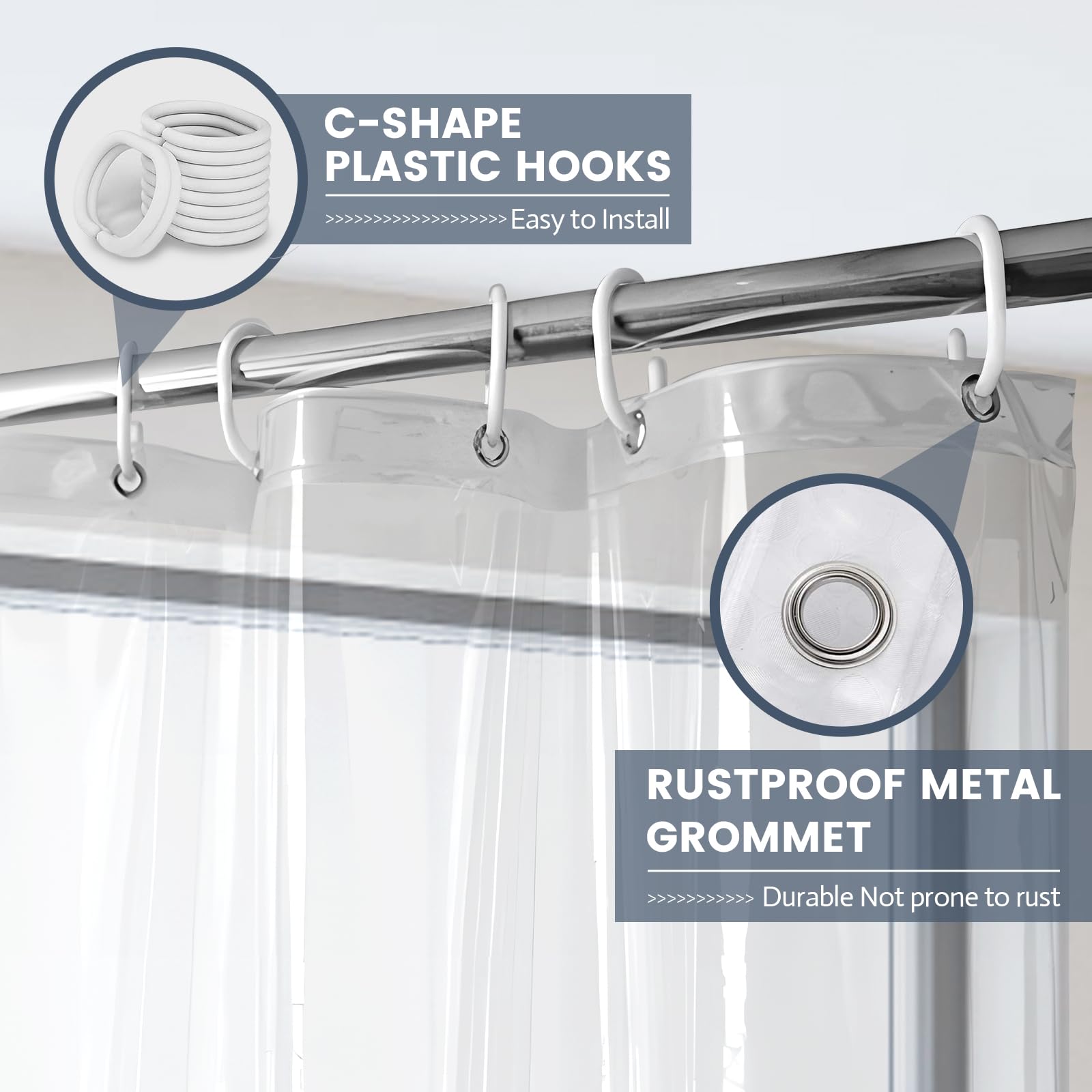Aeici Small Shower Curtain Clear Waterproof Shower Curtain for Bathroom Bath W90 X H180 cm, Peva-transparent - Image 3
