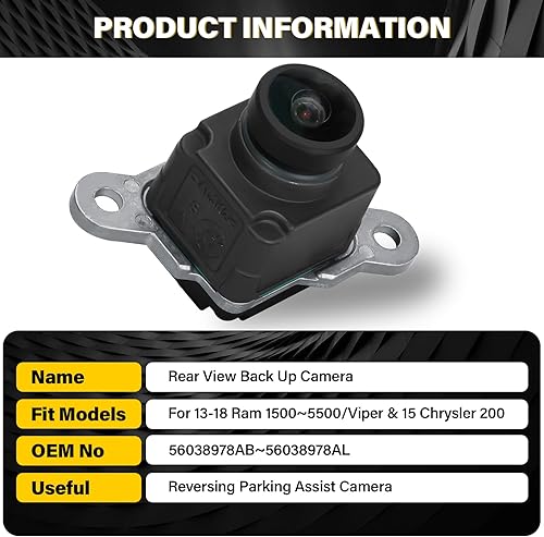 Miniatura 3 de Cámara de respaldo de visión trasera compatible con Dodge Viper 2013-2017 y Ram 1500 2500 3500 4500 5500 y 2015 Chrysler 200, pieza de repuesto de