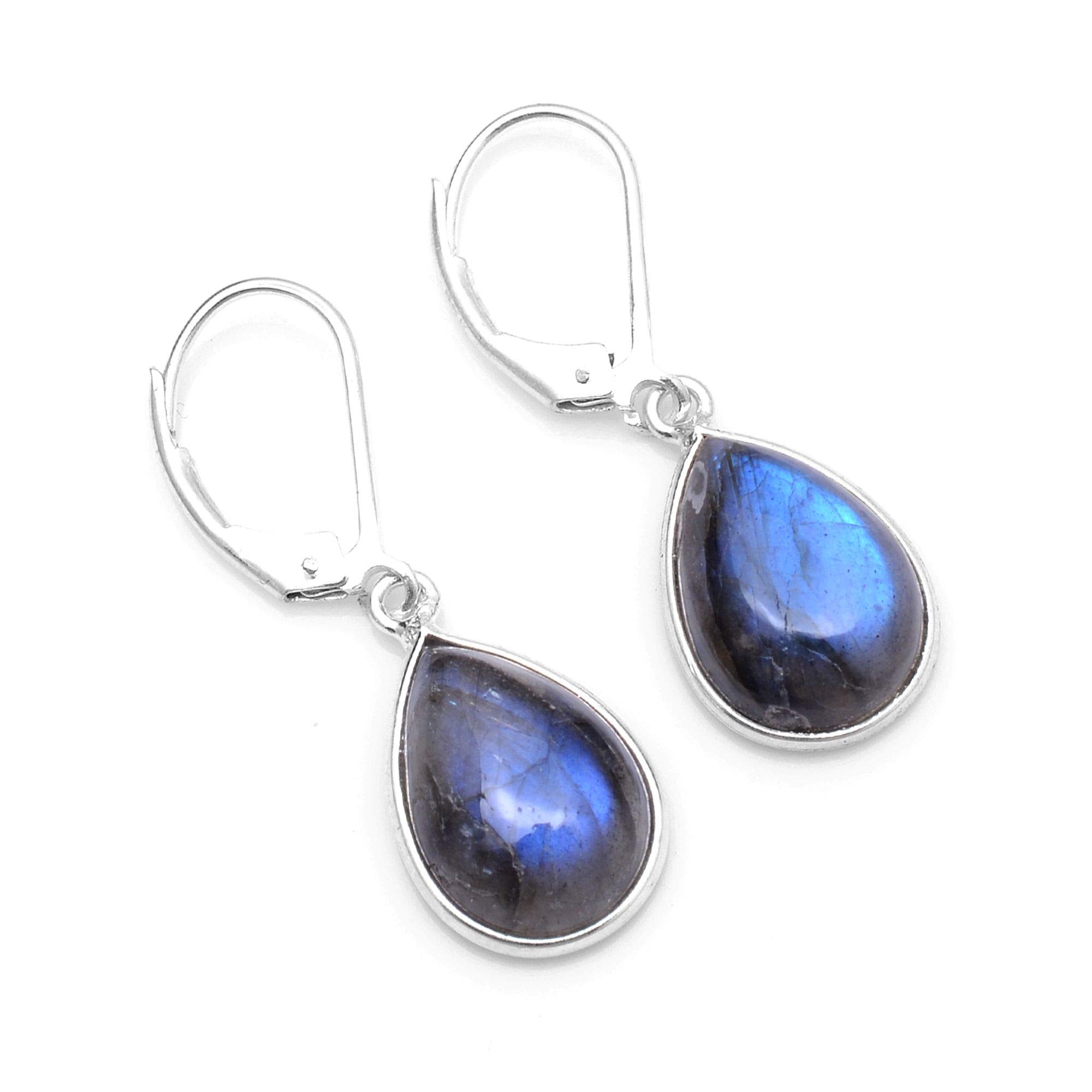 Silver Palace 925 Sterling Silver Natural Gemstone Teardrop Earrings For Women