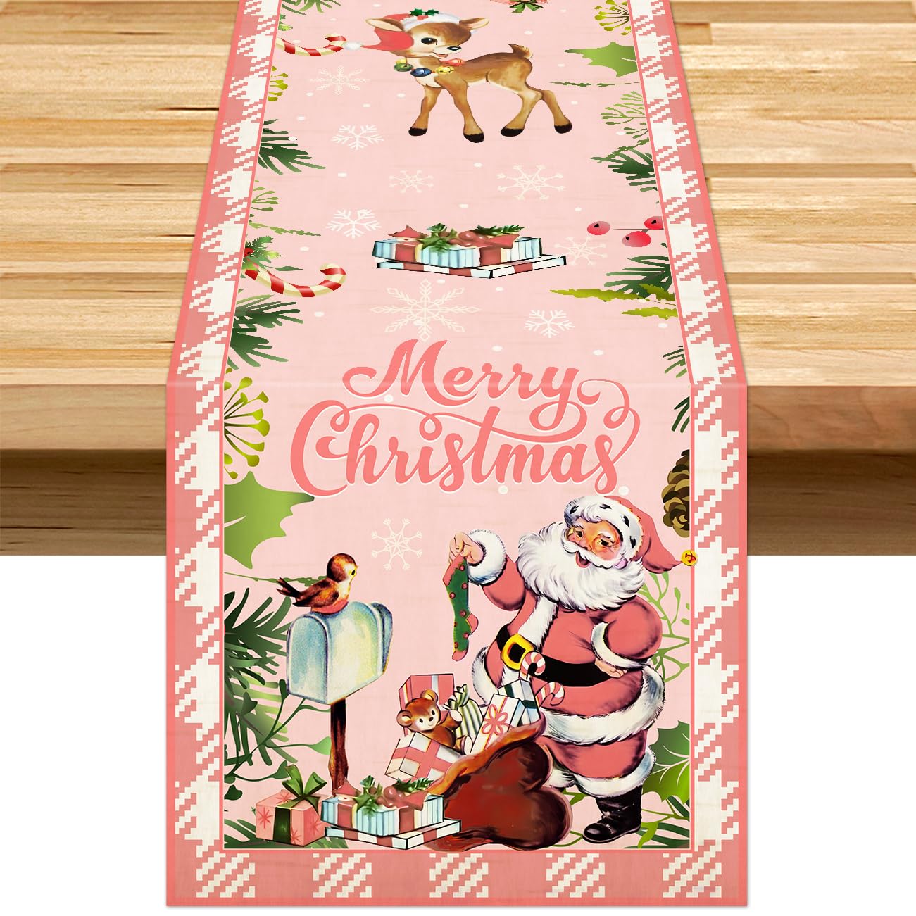 Vintage Christmas Table Runner - 13x90 Inch Red Santa Claus Design For Holiday Table Decor - View #9