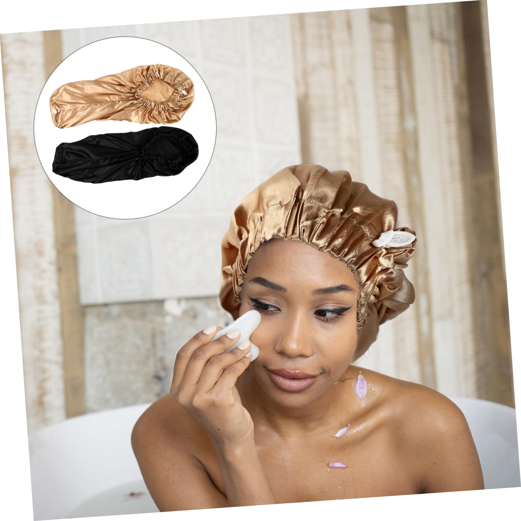 Angoily 6stücke Satin Duschhaube Mit Schnalle Schlafhaube Für Damen Atmungsaktive Haarhaube Für Nacht Und Gesichtspflege Für Lange Haare Und Entspannende Nächte