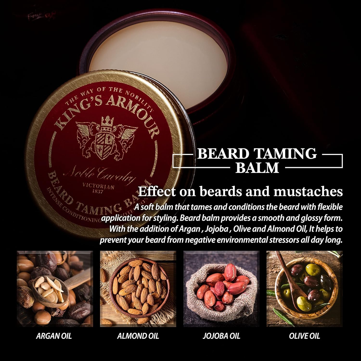 King's Armour Luxury Beard Care Balm 50 ml - Balsamo Premium Beard Tamer - Cura e Protezione Intensive