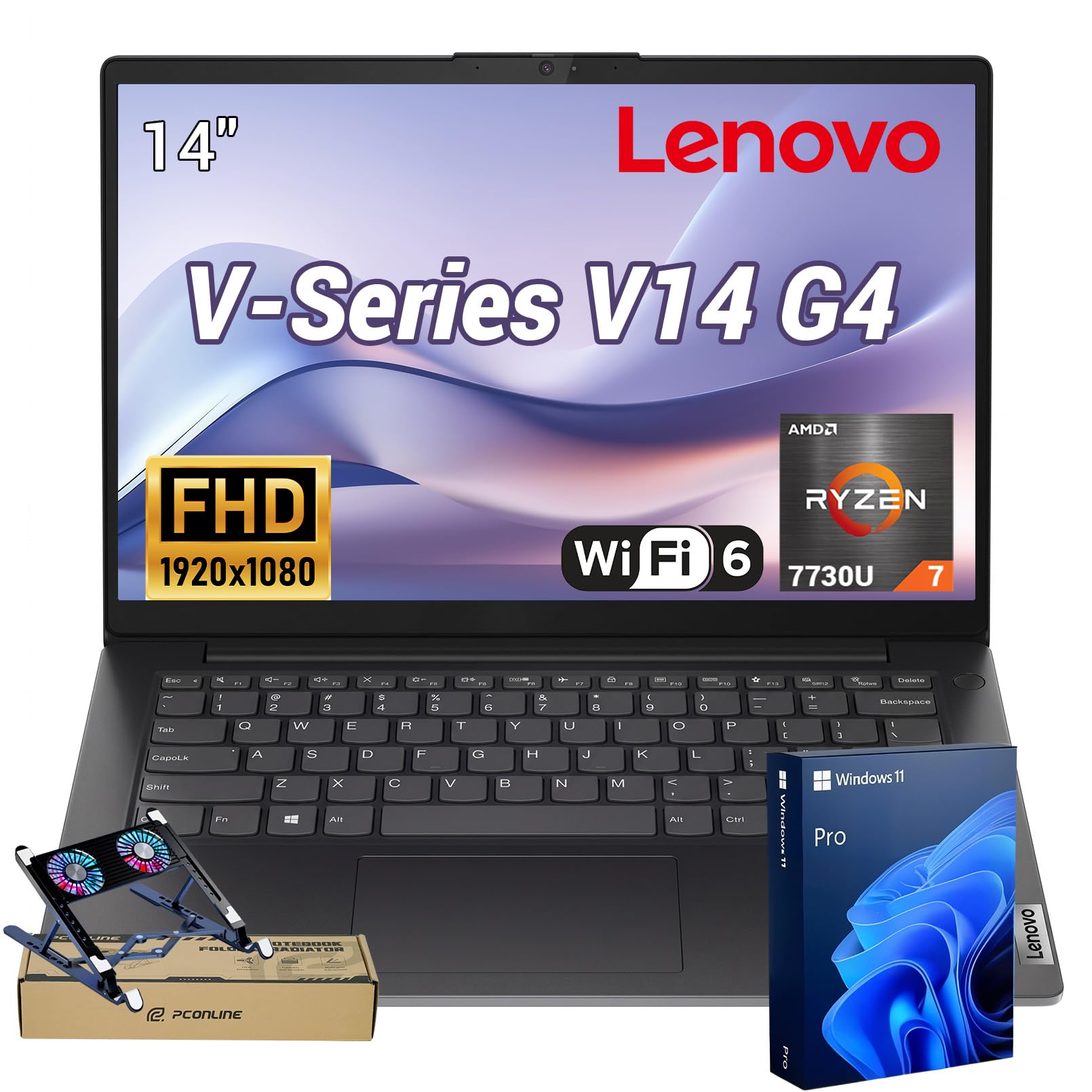 Lenovo V14 AMD Ryzen 7 7730U 14" FHD Business Laptop, 24GB RAM | 1TB SSD | Webcam with Privacy Shutter, Bluetooth, Type-C, Type-A, HDMI, Ethernet, Wi-Fi 6, Windows 11 Pro, Black, w/ Bundle