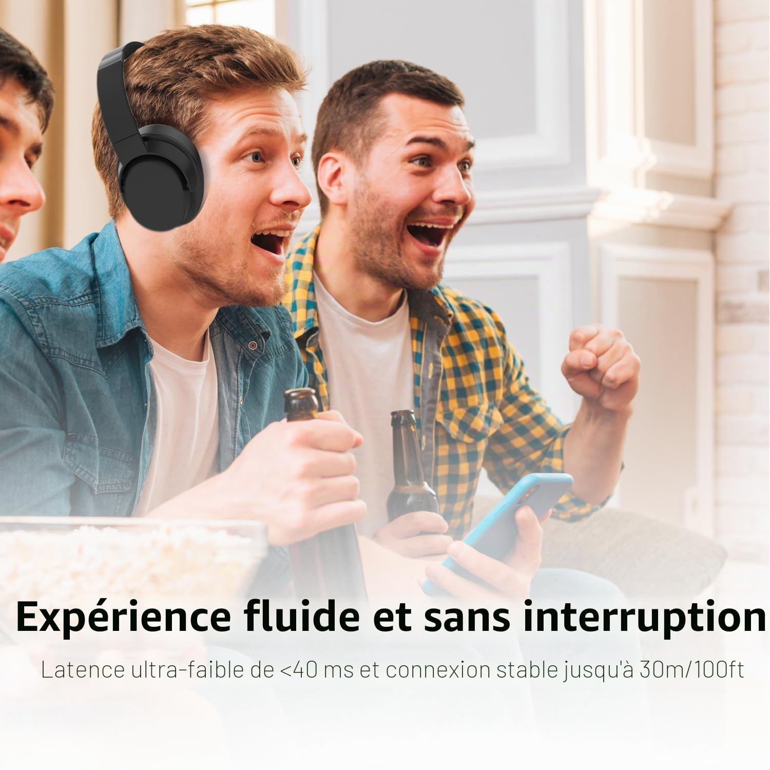 Casque TV sans fil, casque TV sans fil pour personnes âgées avec base de charge émetteur, casque Bluetooth compatible avec tous les téléviseurs, pas de retard audio, Plug and Play, cadeau pour les