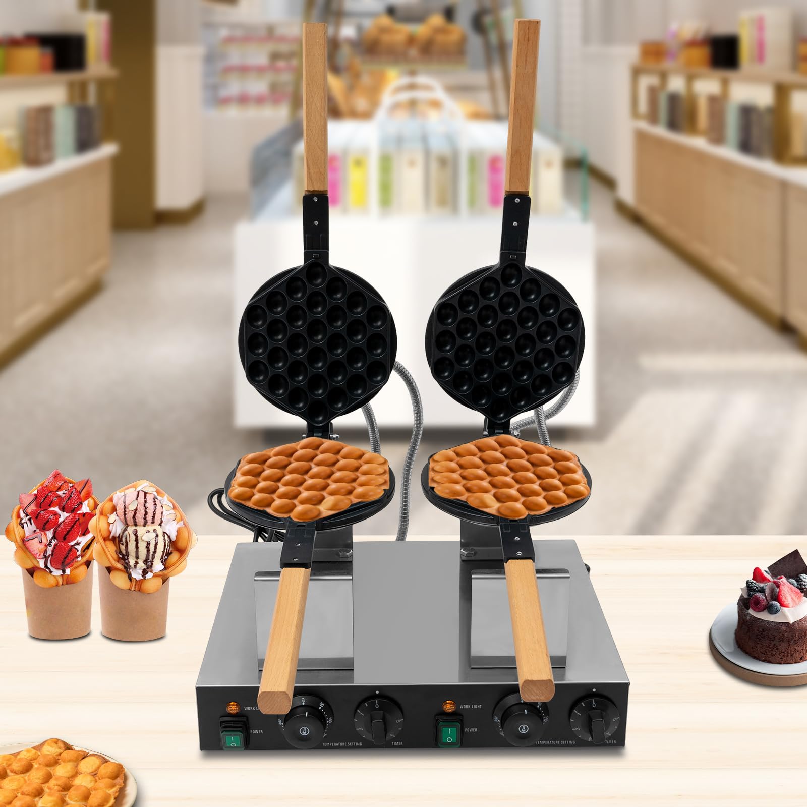 Máquina para hacer gofres de doble cabeza de panal, 2830 W | Máquina para hacer gofres de huevos con revestimiento antiadherente y temporizador, 50 a 300 °C para cafetería o restaurante