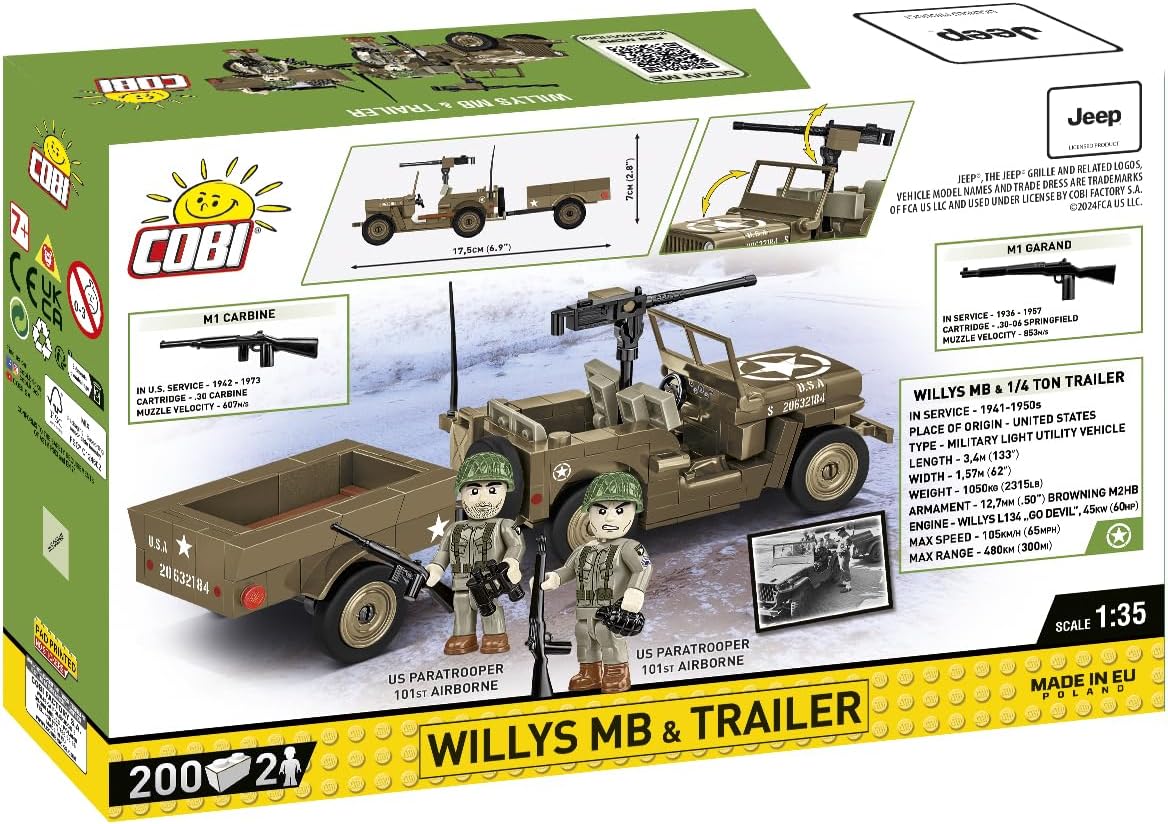 COBI Historical Collection Jeep Willys MB & Trailer Building Set, 200 Pieces