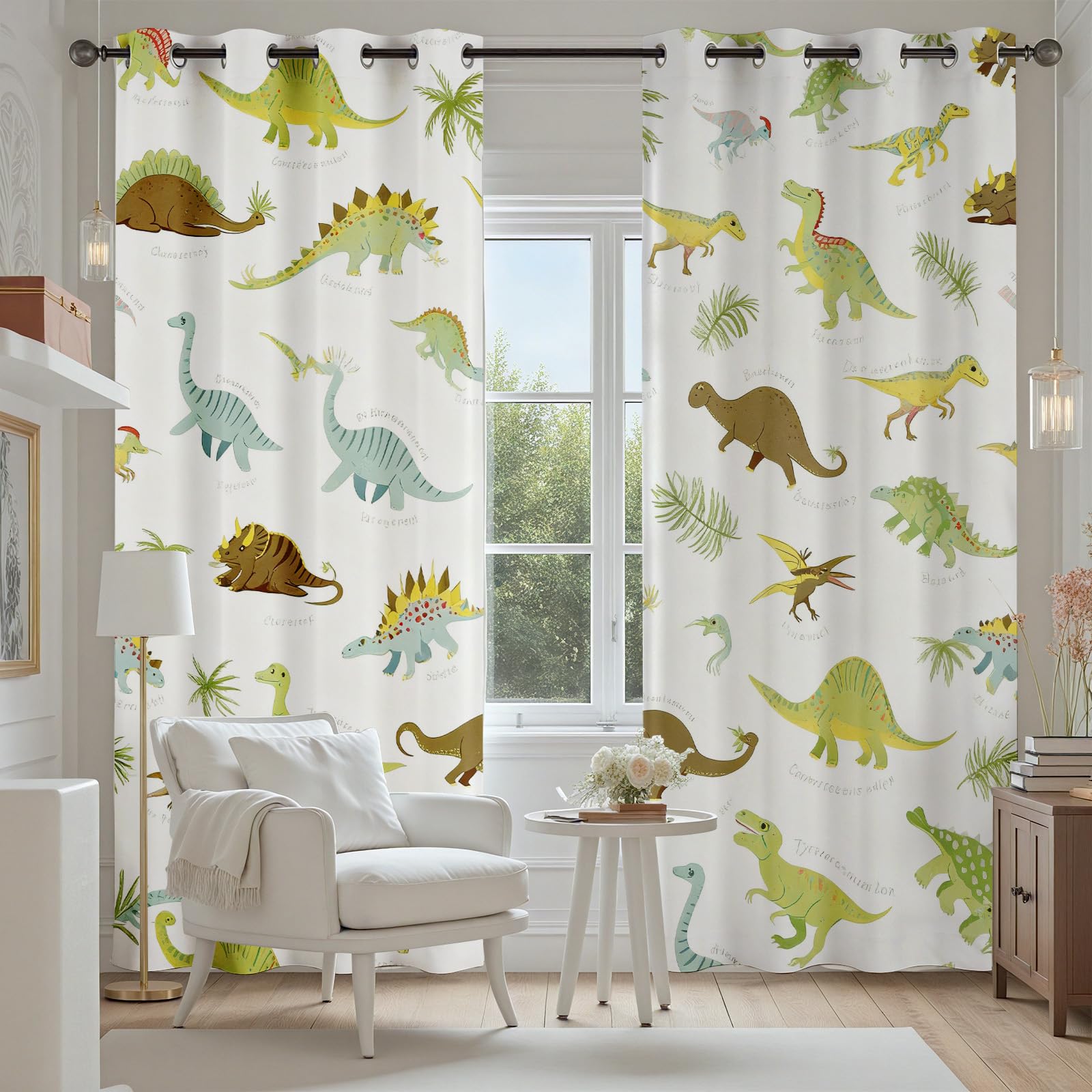 Jurassic Dino Vorhange Blickdicht 2er Set, Niedlich Dinosaurier Gardinen mit Ösen Cartoon Tiermotiv Verdunklungsvorhänge 90 cm Lang 65 Breit Thermovorhang Wohnzimmer Schlafzimmer