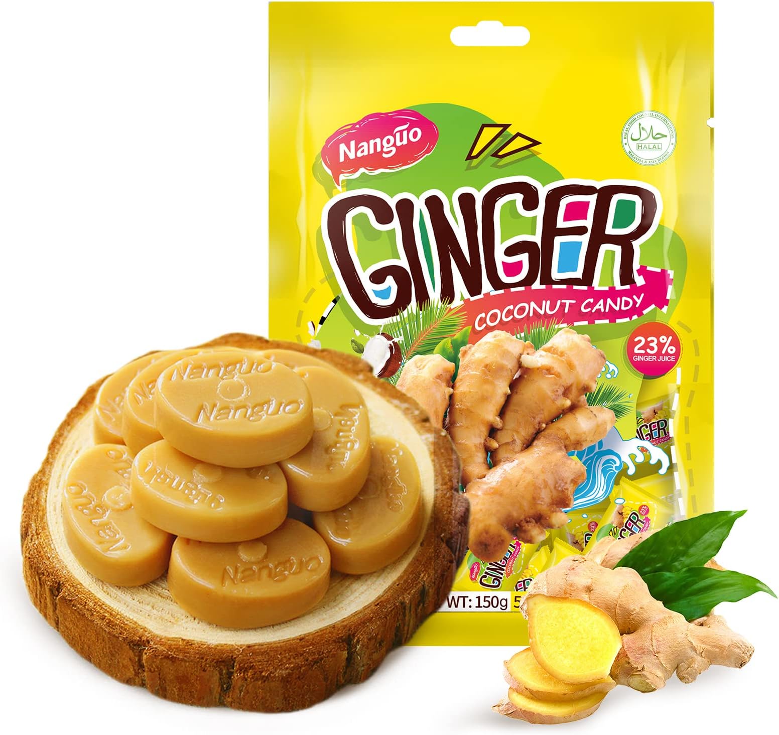 NANGUO Ginger Candy,Coconut Ginger Candy,5.29 oz,150g,30pcs