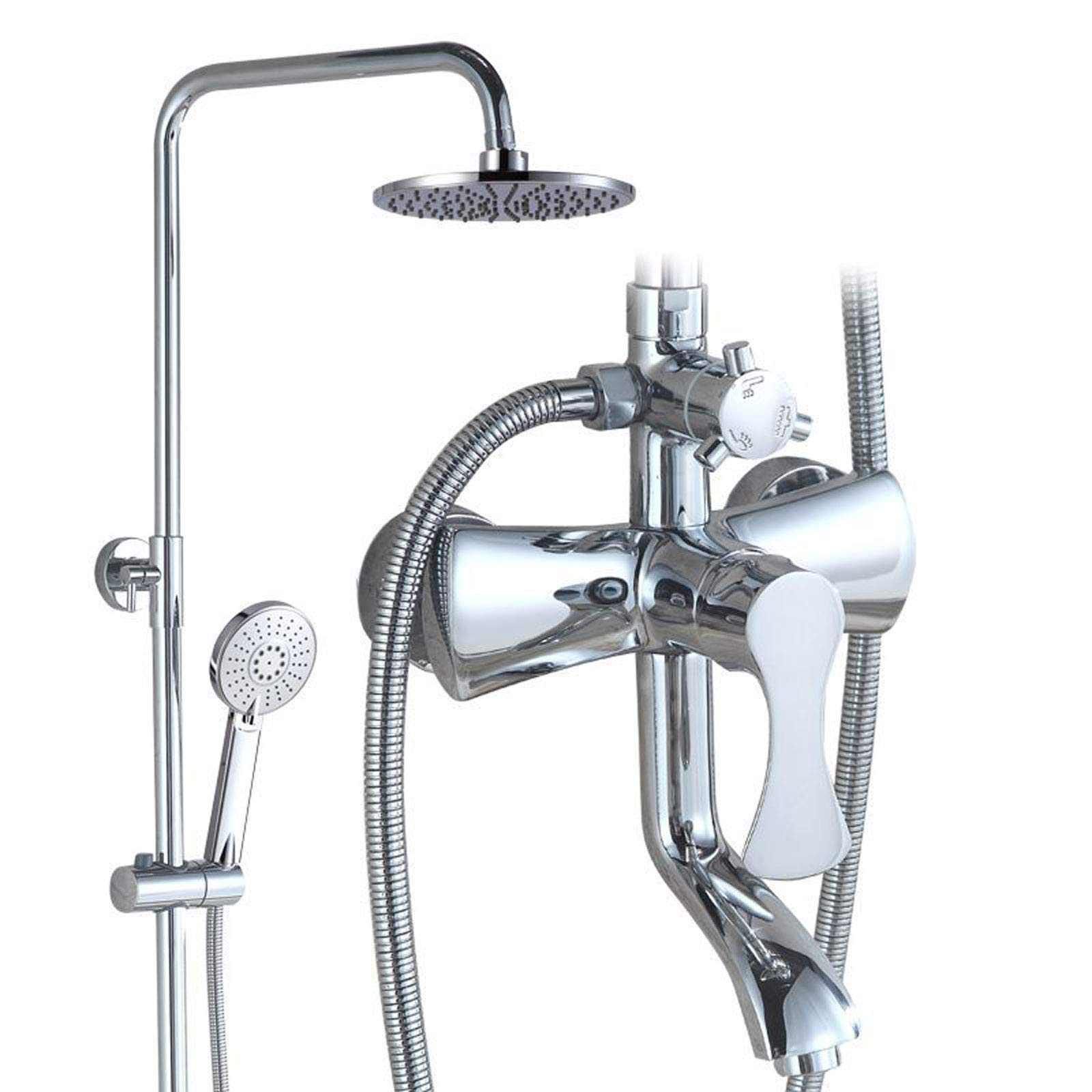 AYCDL Wall Mounted Gym Shower System, Adjustable Shower Set Chrome with Overhead Shower Head Bath Tap, Brass Shower Mixer Set for Bathroom Hotel