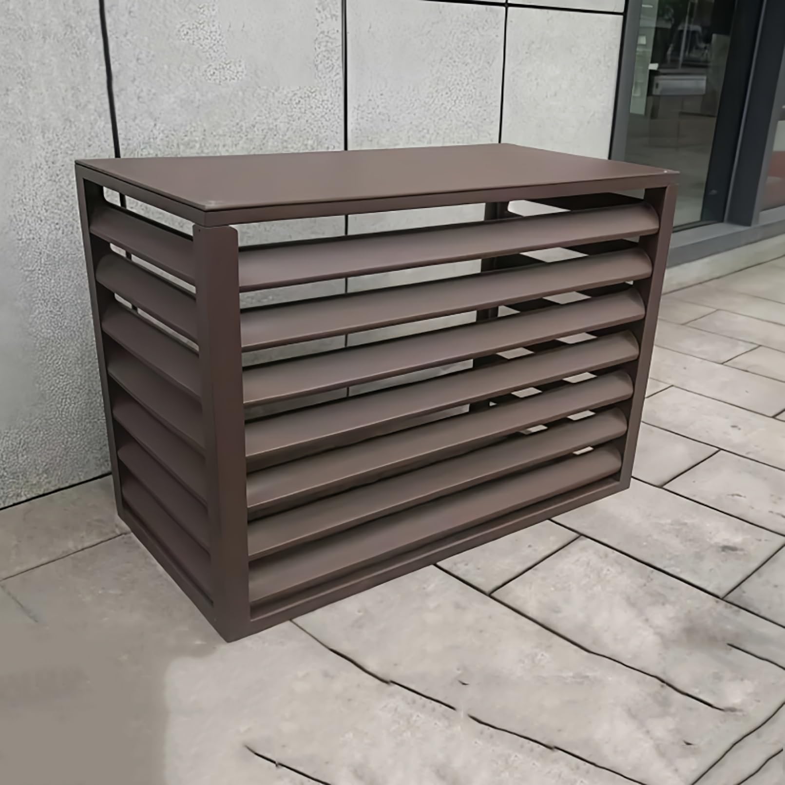 QYMYOZ Outdoor Air Conditioner Cover, Heat Pump Protector, Air Conditioner Hideaway Screen, Weatherproof AC Unit Shield, Brown, 110x60x80cm - Durable & Stylish Protection