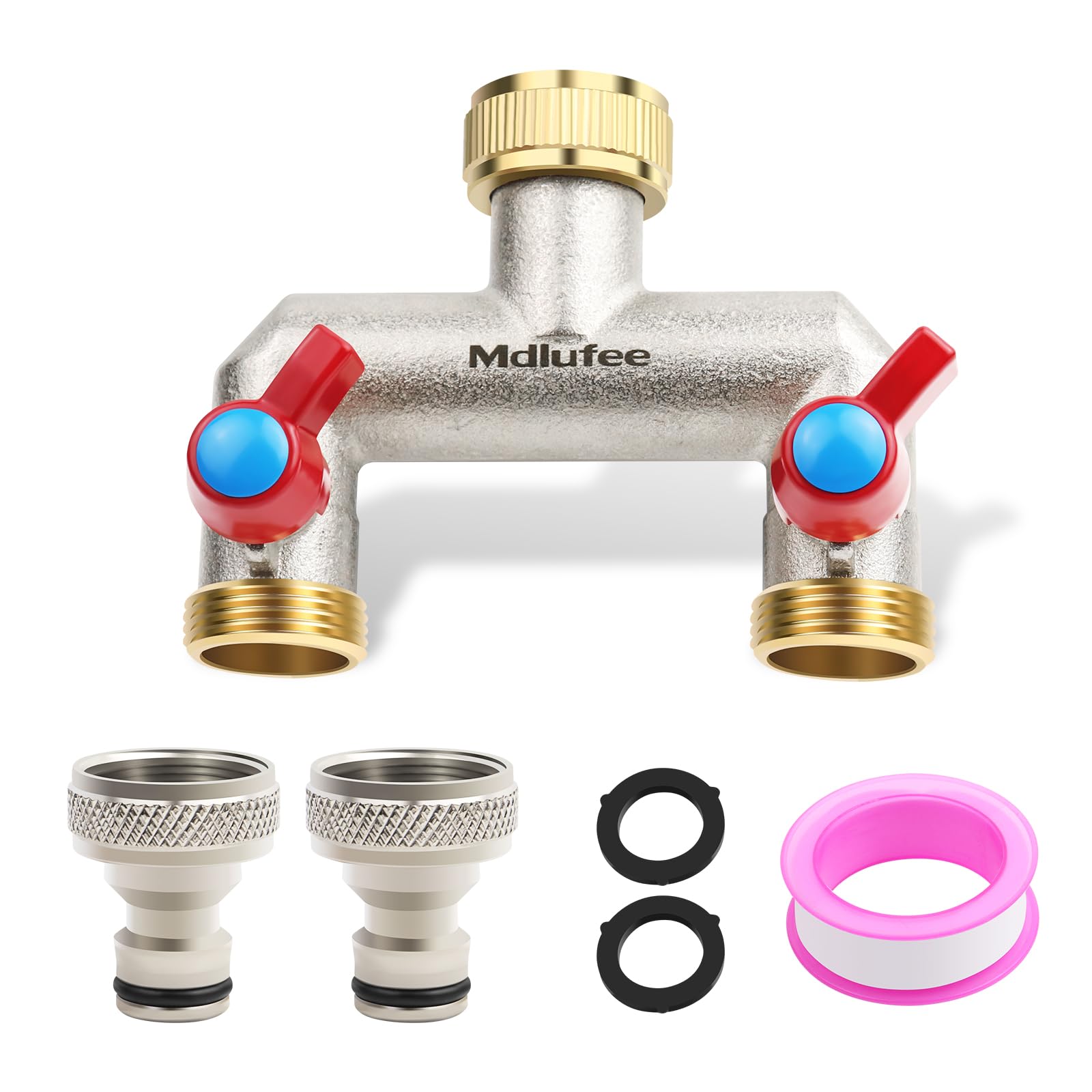 Mdlufee Hose Splitter 2 Way Heavy Duty,Durable Brass Garden Hose Splitter, Outdoor water hose splitter for 3/4" Hose Connector with 2 Individual Shut Off Valve