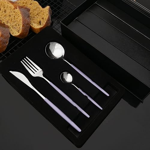 Miniatura 78 de JASHII Juego de cubiertos de 24 piezas con caja de regalo, juego de cubiertos de acero inoxidable para 6, regalo de inauguración de la casa, mango