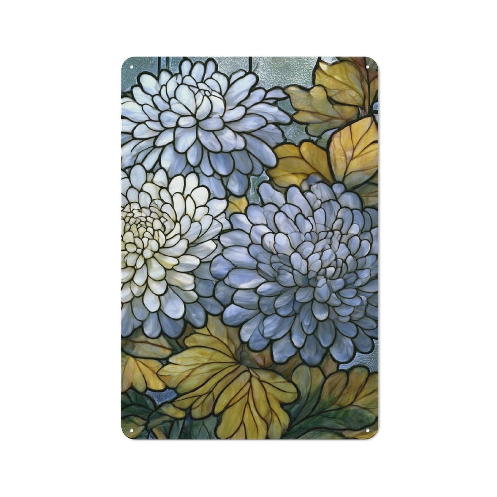 Jubonexis Floral White Chrysanthemum Flower Pattern Tin Metal Signs Wall Art Decorations for Bar Pub Club Cafe Room Farmhouse White 30x20cm
