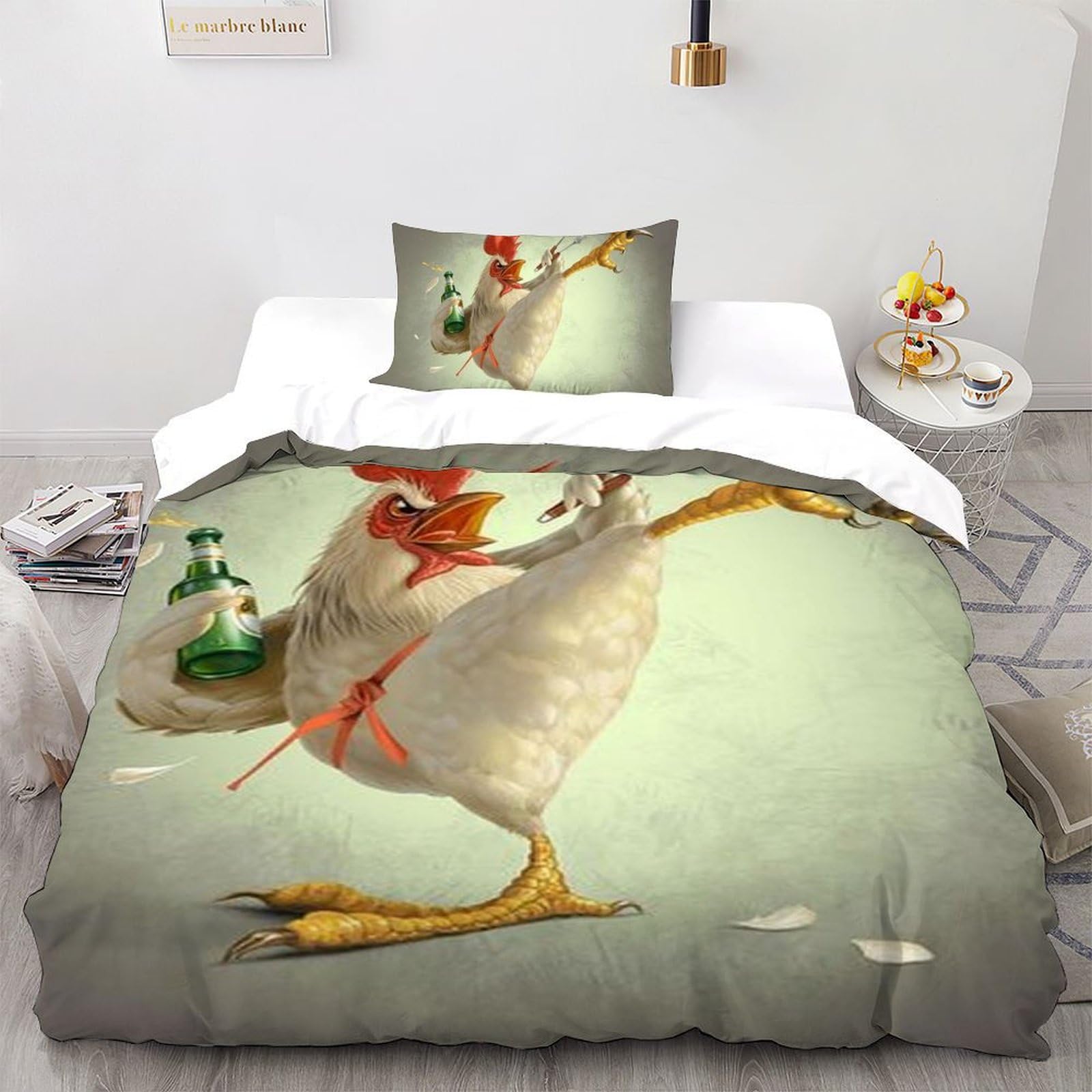 Housse de couette 135x200cm imprimé poulet pour un lit enfant hypoallergénique