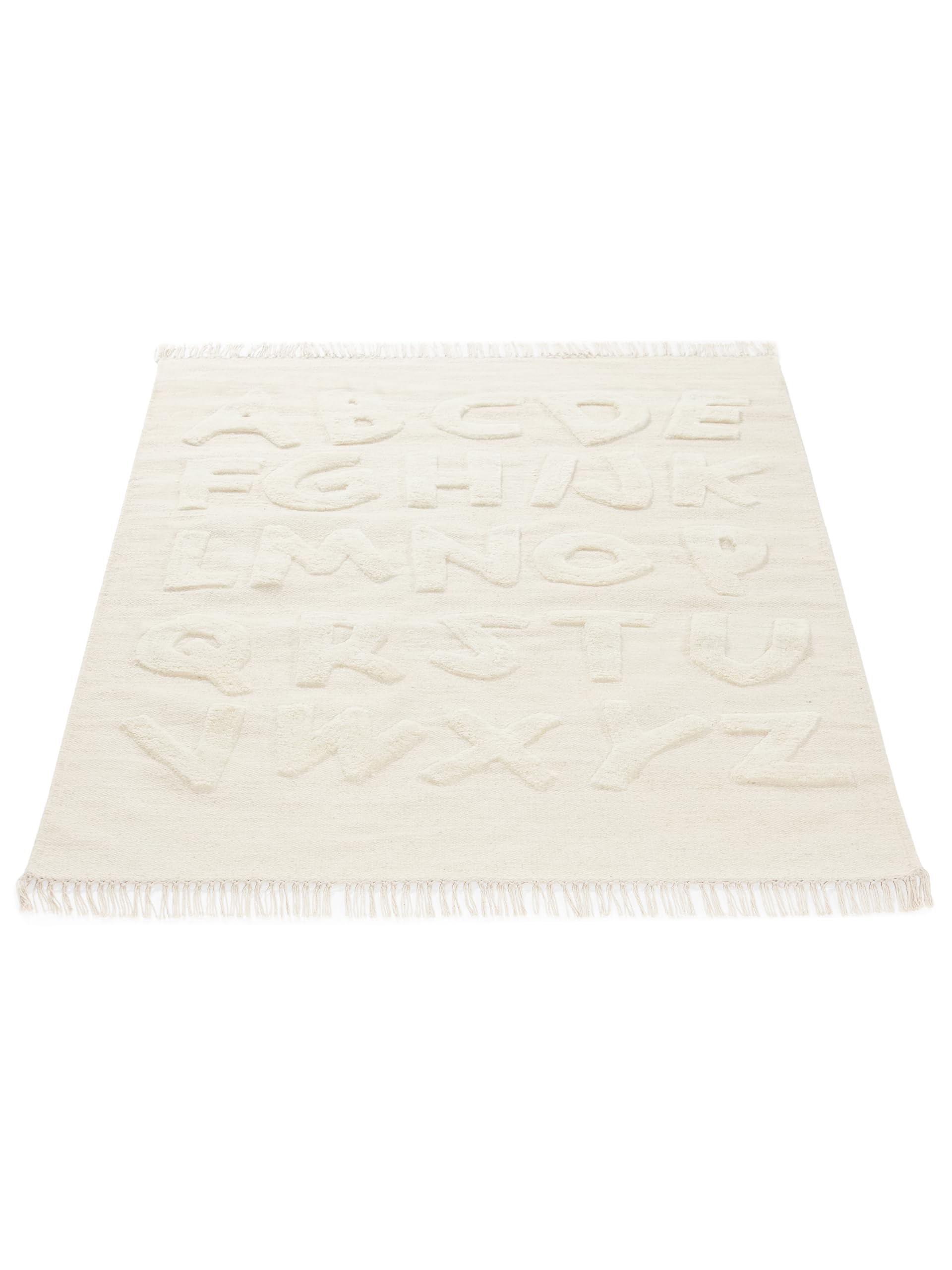 carpetfine Kinderteppich ABC Alphabet Creme 120x170 cm - Lernteppich und Spielteppich mit feinen Reliefdetails, weich & robust, ideal fürs Baby- & Kinderzimmer