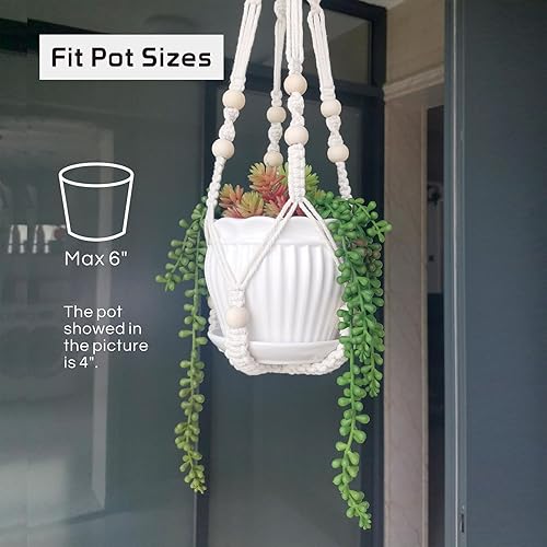 Miniatura 3 de Colgador de macramé para plantas de 23 pulgadas, juego de 2 soportes para plantas colgantes sin borlas para interiores, soporte resistente para