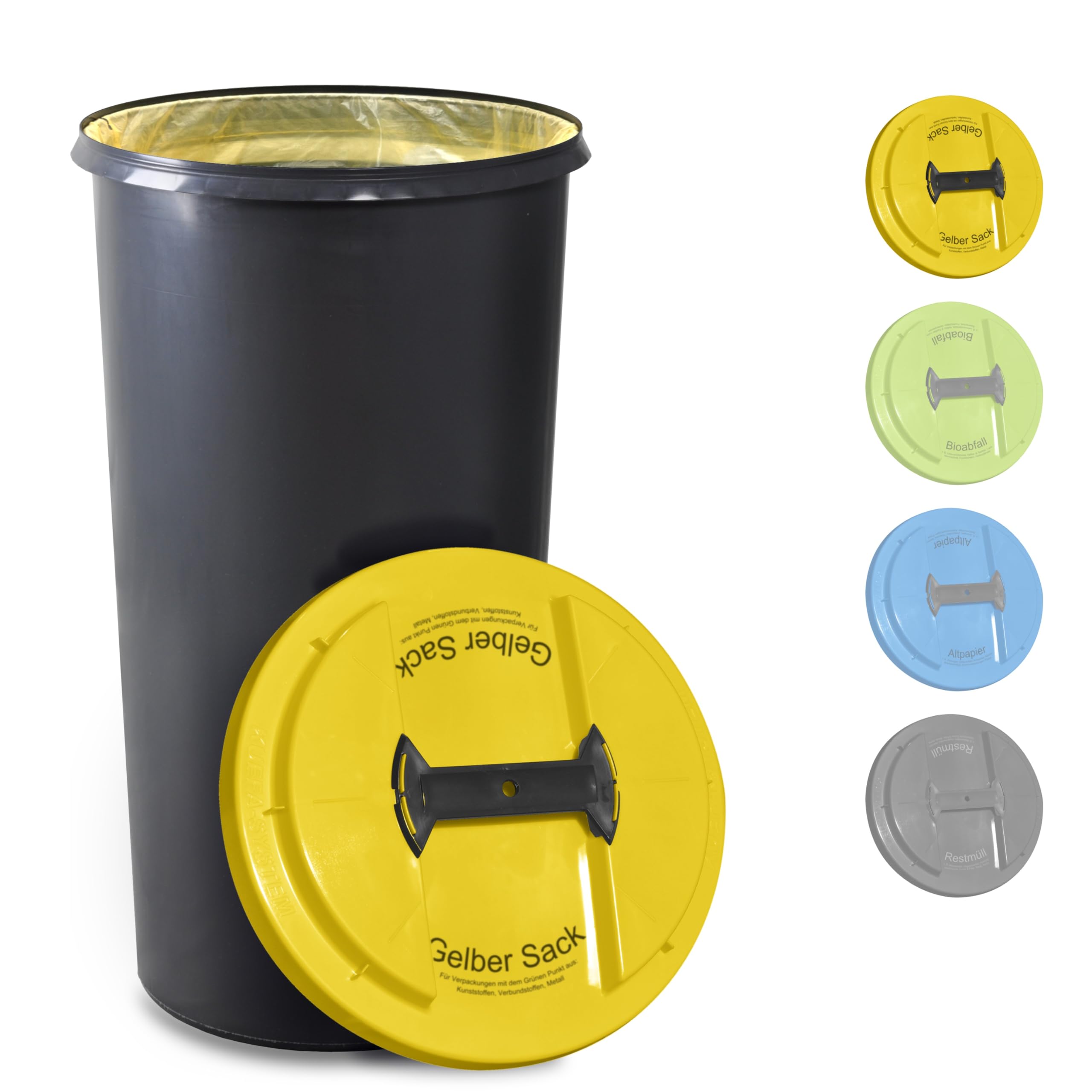 KUEFA BSC LA 60L Mülleimer, Müllsackständer, Gelber Sack Ständer, inkl. Klemm-Ring und Laserbeschriftung, stabil, strapazierfähig, geruchsdicht, auslaufsicher (Gelb, Gelber Sack)