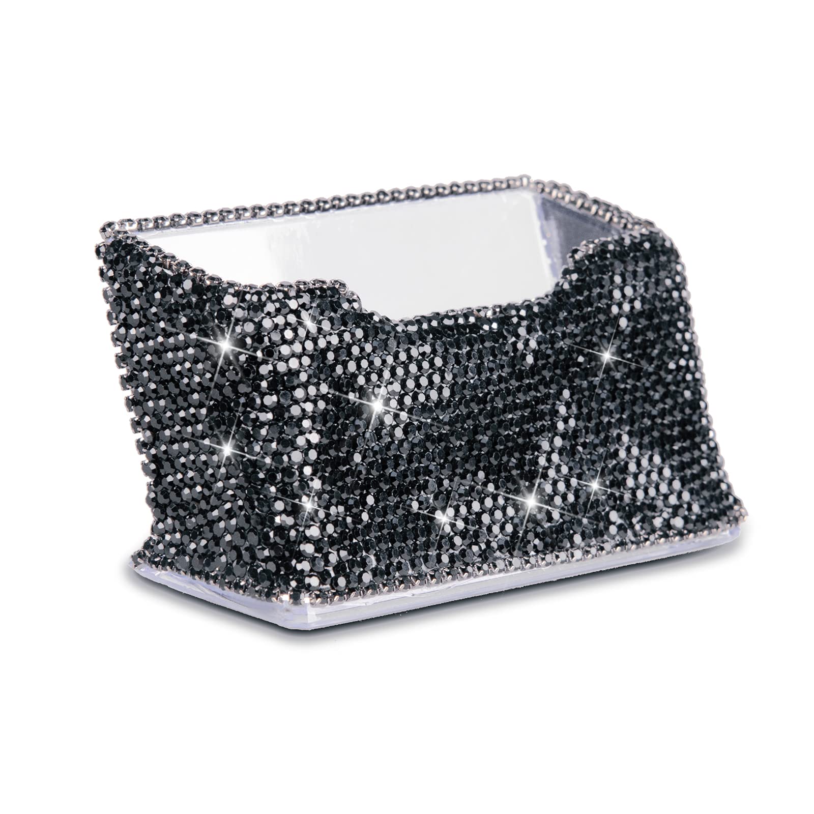 Business Card Holder Stand for Office - Professional & Luxury Display Womens Office Name Card with White Crystal Accessories (Black)