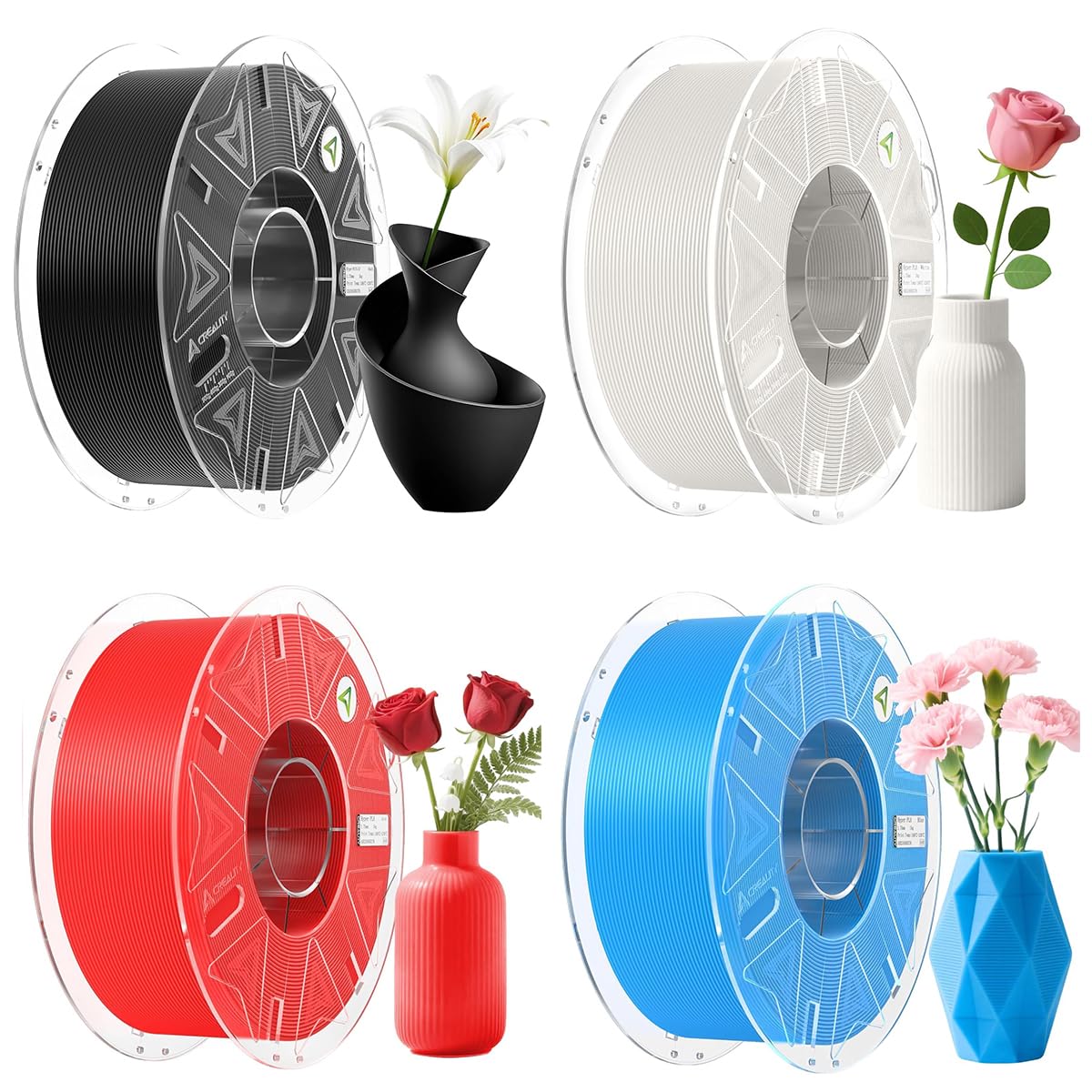 Creality Hyper PLA Filamento RFID PLA de 1.75 mm Negro+Blanco+Rojo+Azul