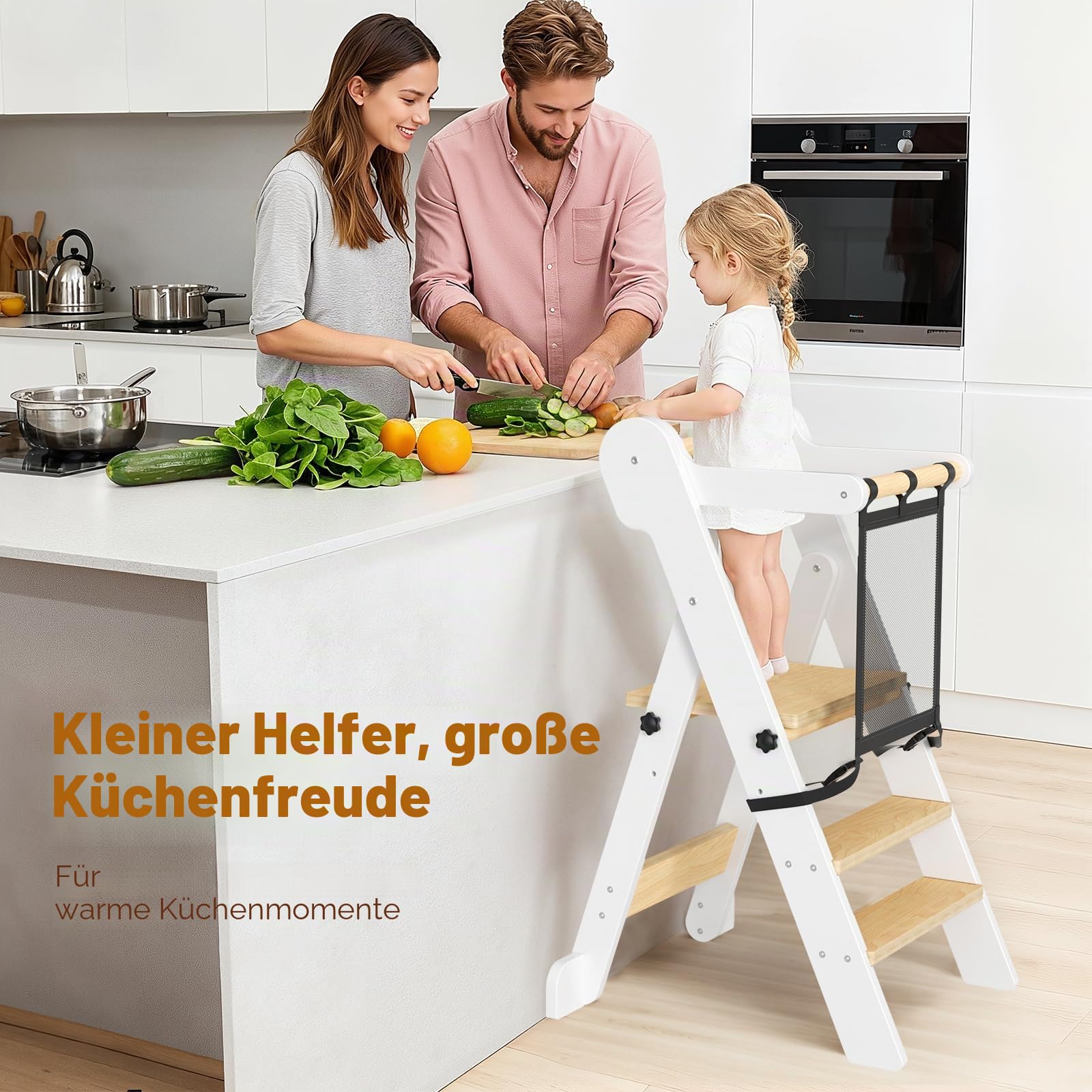 Montessori Lernturm für Kinder - Lerntower Verstellbarer Küchenhelfer mit Sicherheitsgel änder, Klapsbarer Lernturm Activity Tower für Kleinkind ab 1 Jahr, Natürliches Holz (Buche)