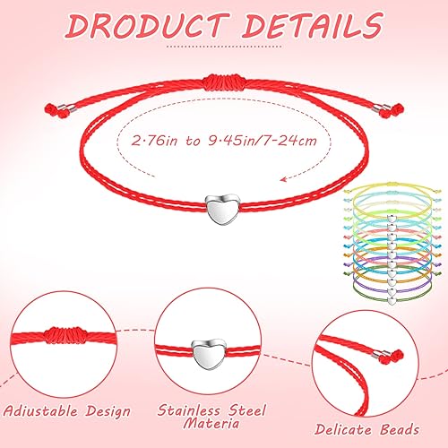 Miniatura 2 de Cunno 100 pulseras de la amistad, pulseras de deseos a granel, pulsera de corazón de cuerda ajustable, pulsera de estrella, regalos motivacionales