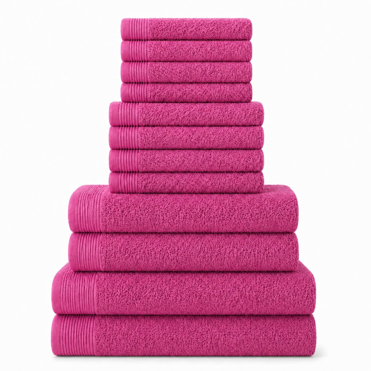 NOVOTEXTIL Juego Toallas Baño Completo 12 Piezas – 2 Toallas Baño Grandes + 2 Toallas Ducha + 4 Toallas Lavabo + 4 Toallas Cara – 100% Algodón 500 g/m² – Suaves y Absorbentes (Fucsia)