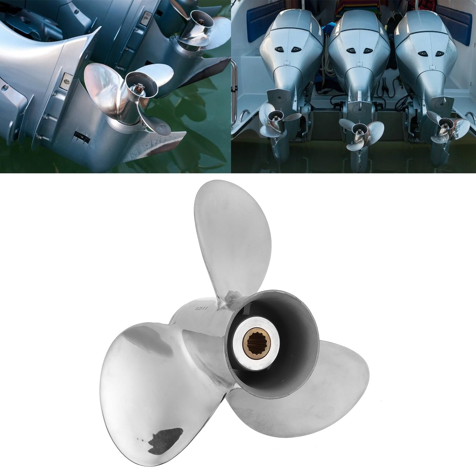 Elica Fuoribordo a 3 Pale in Acciaio Inox, 14 Spline, Scatola Ingranaggi da 2,5" - Adatta per Motori da 9,9-20 CV