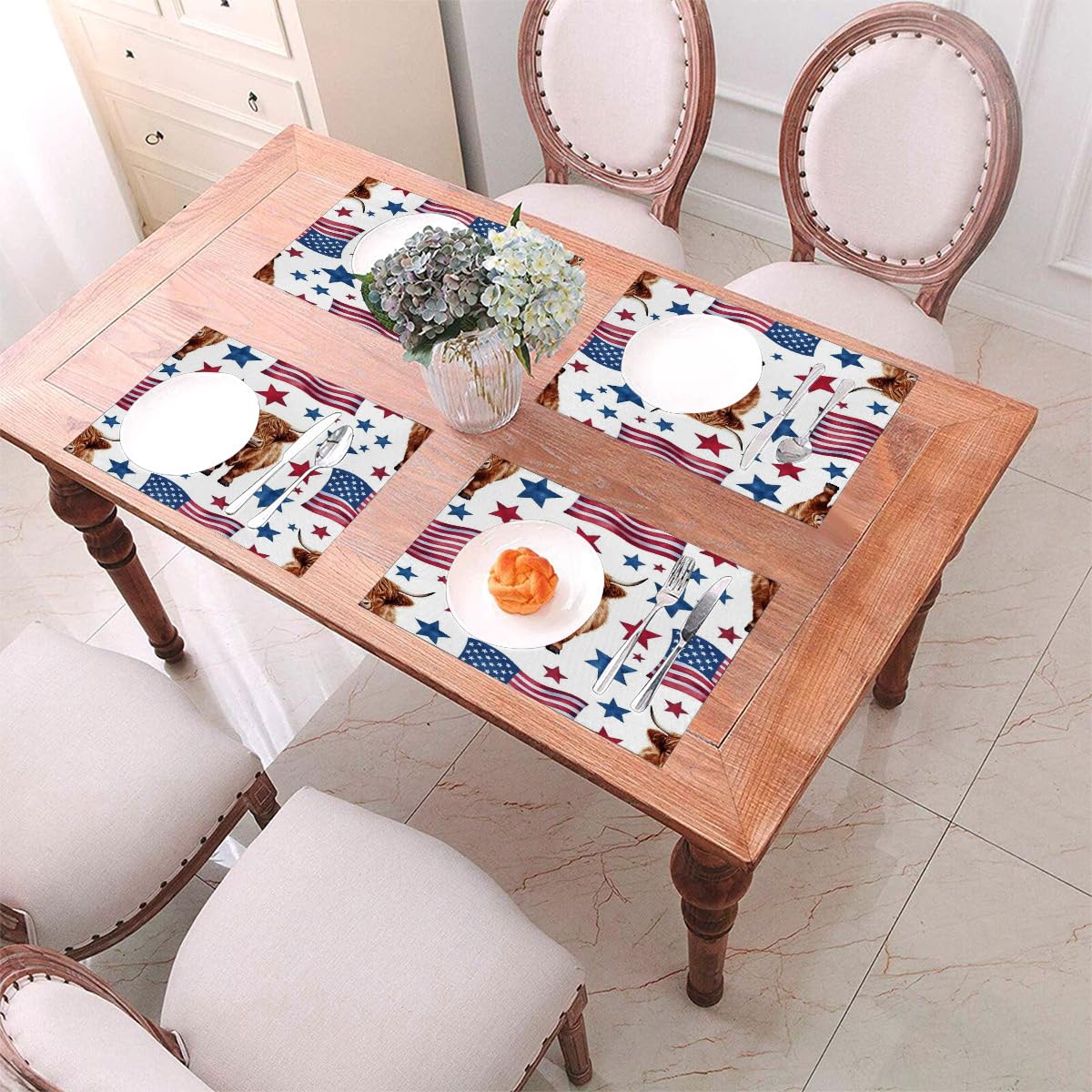Set di 6 tovagliette con bandiera americana, 4 luglio, lavabili e resistenti al calore, in vinile PVC, per cucina, sala da pranzo, decorazione da tavolo