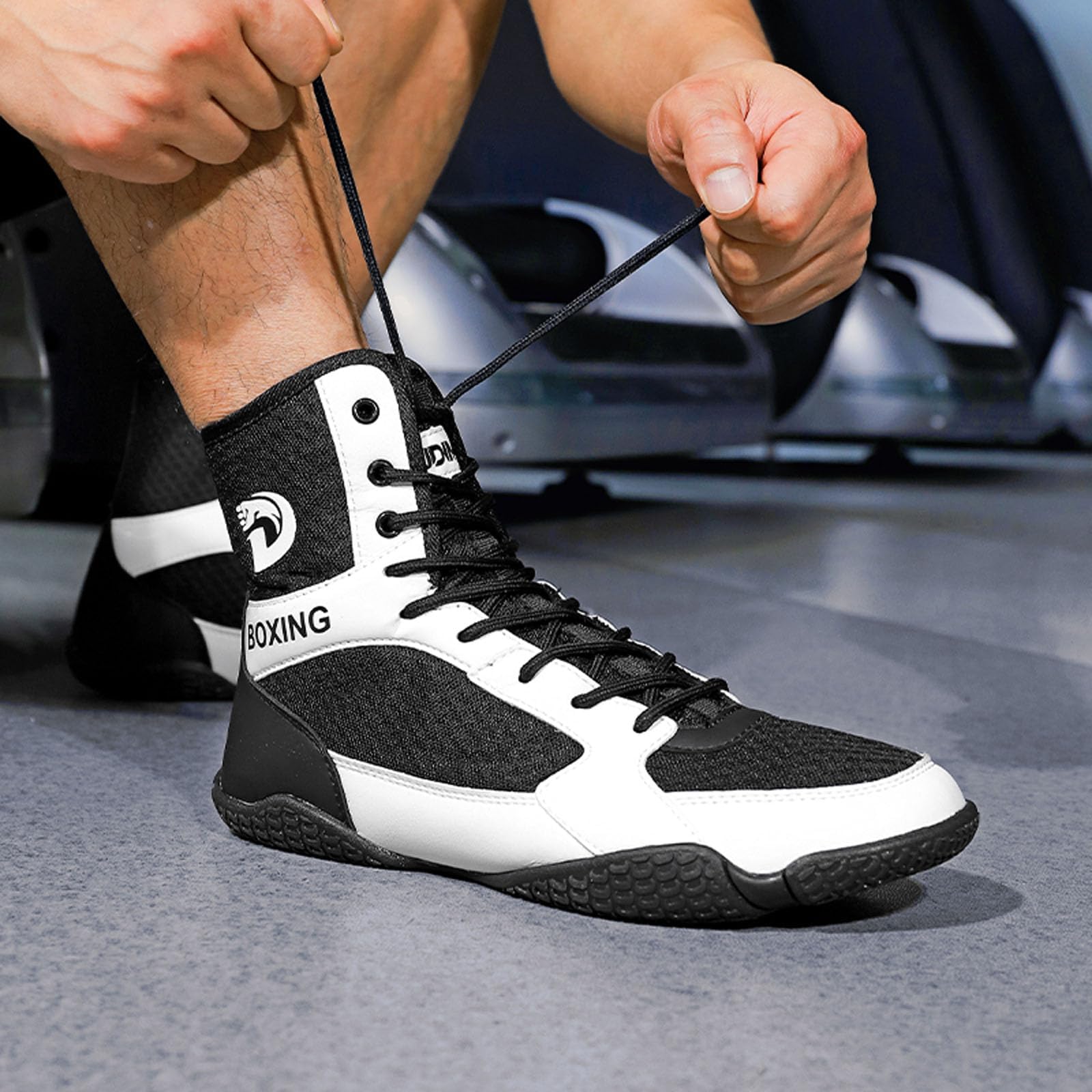 Zapatos De Boxeo para Entrenamiento Y Competición, Calzado Ligero para Lucha Libre para Hombres Y Mujeres, Transpirables, Botas De Combate De Caña Alta,Blanca,41 EU