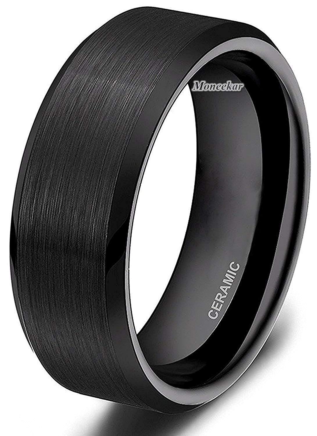 Moneekar Jewels Exclusive Ceramic Bevelled Edge Ring for Unisex-adult (Black) (B0789QVMD7) Amazon Price History, Amazon Price Tracker