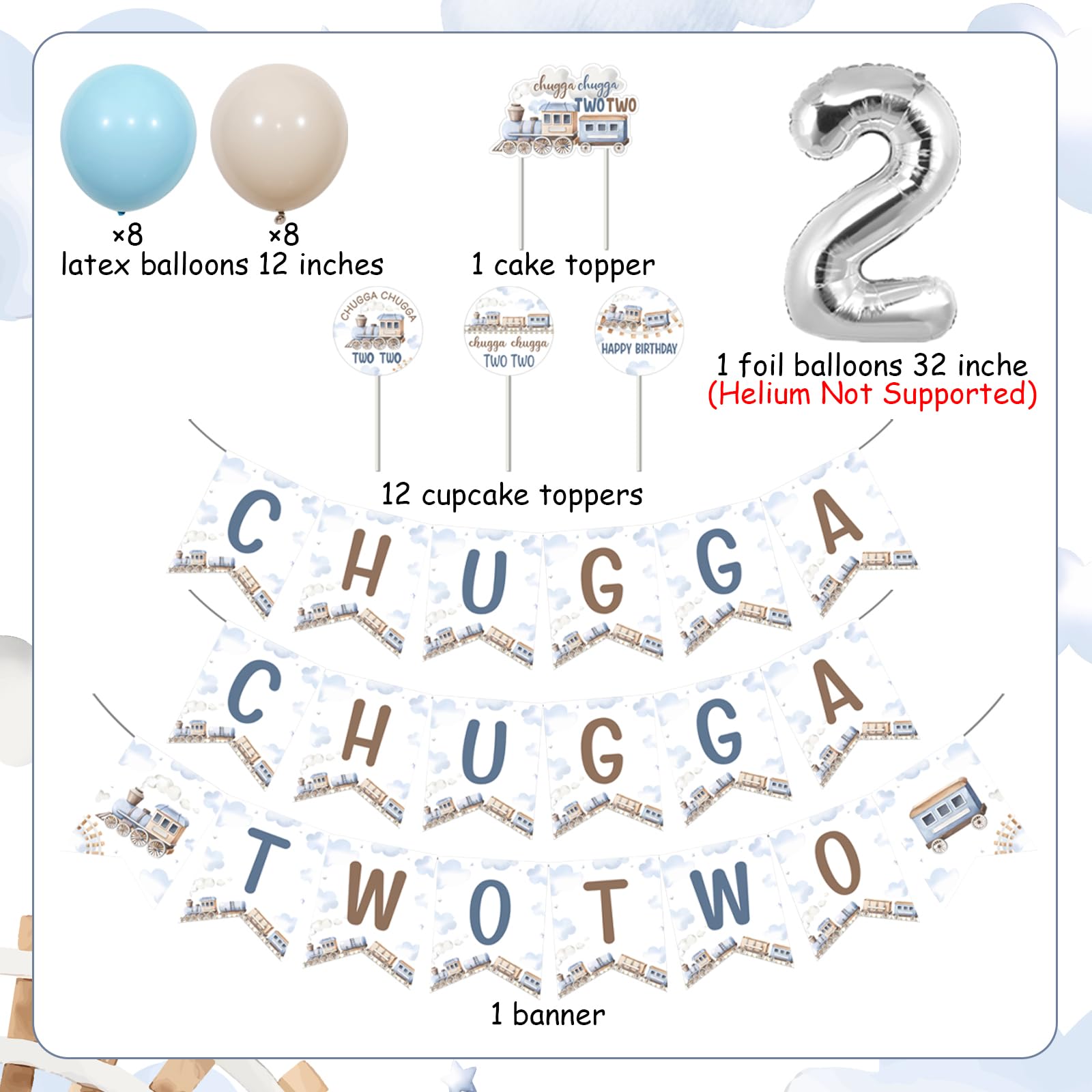 Ghirlanda Di Compleanno A Tema Treno "Chugga Chugga Two Two" - Banner Decorativo Per Festa 2° Anno - 5