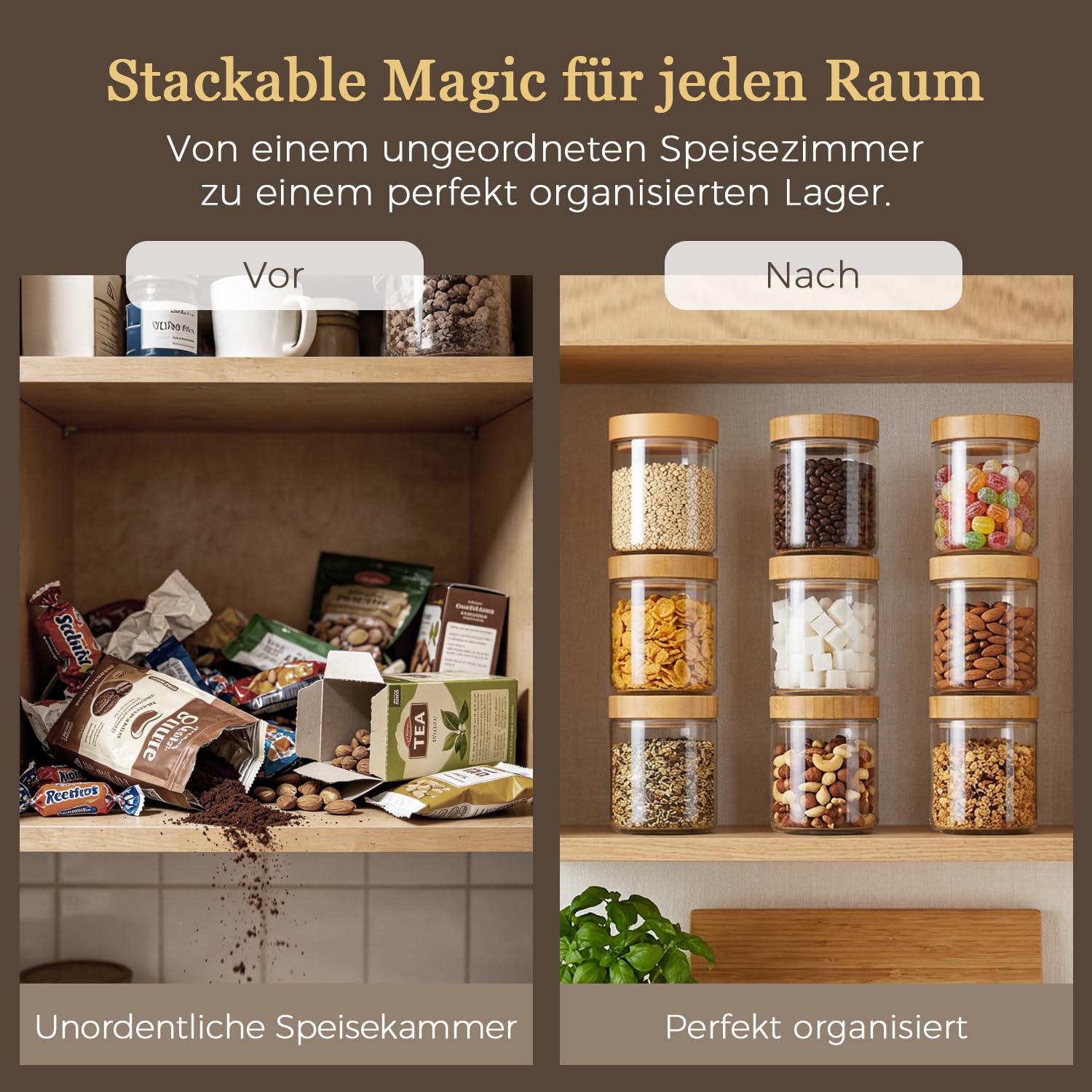 ComSaf Szklane Kubki na Musli 500 ml 4 szt. z Bambusowymi Pokrywkami | Na jogurt i owsiankę, granola, owoce, orzechy, śniadanie na wynos, do pracy, szkoły, na piknik, w podróż, domowe posiłki