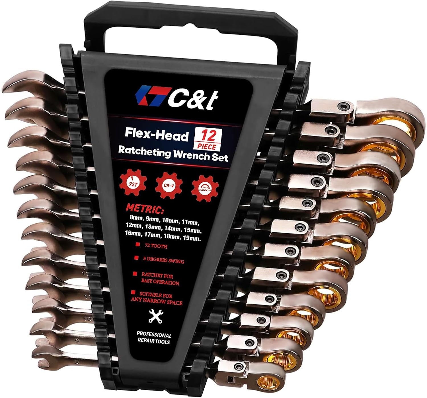 C&T 12Piece 180° Metric FlexHead Ratcheting Wrench Set 819 mm