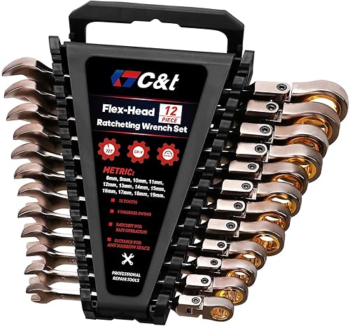 C&T Juego de 12 llaves de trinquete métricas de cabeza flexible de 180  0.315-0.748 in  Juego de llaves combinadas de trinquete con organizador  72 disponible en Yaxa Venezuela