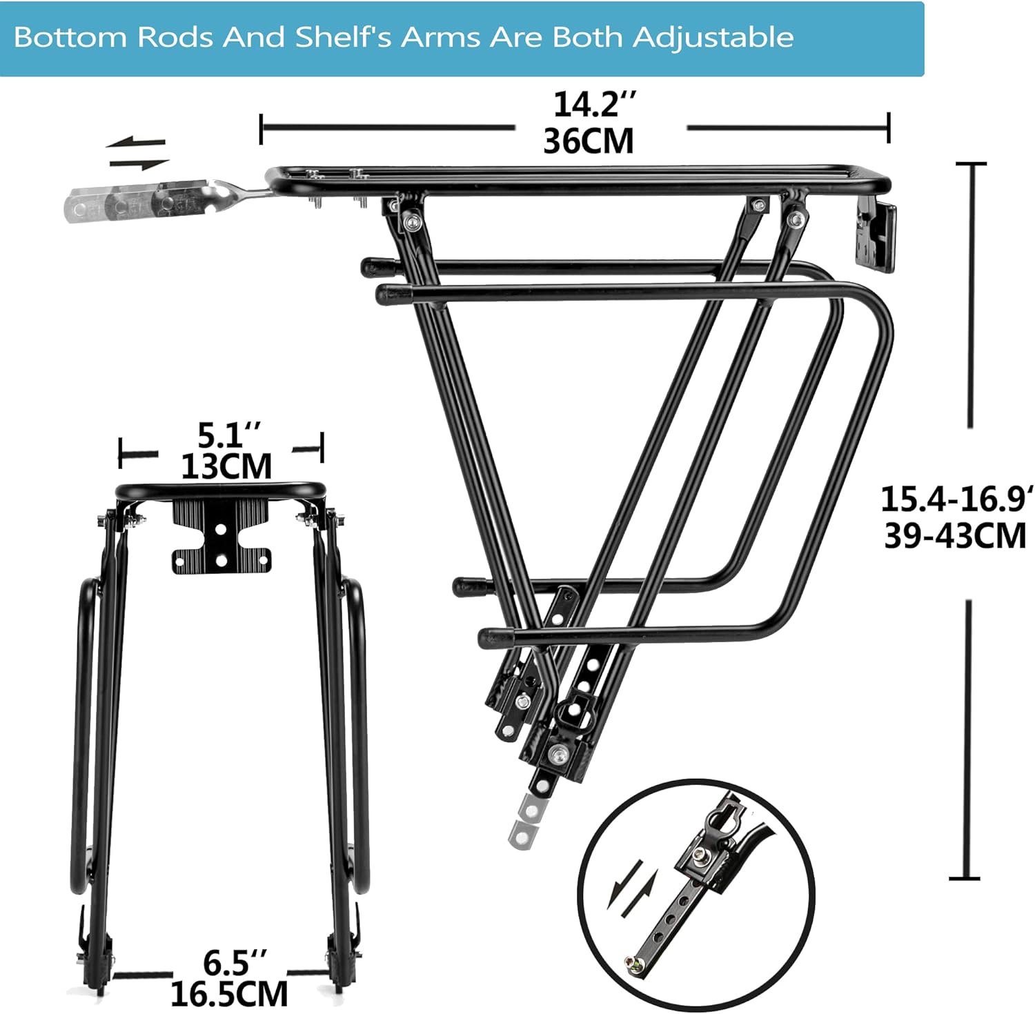 Rear Bike Rack,Bike Cargo Rack,Bicycle Pannier Rack with Reflector and Cargo Net,Height Adjustable Fit 26”-29” and 700c Bike with Non-disc Brake,BCR04