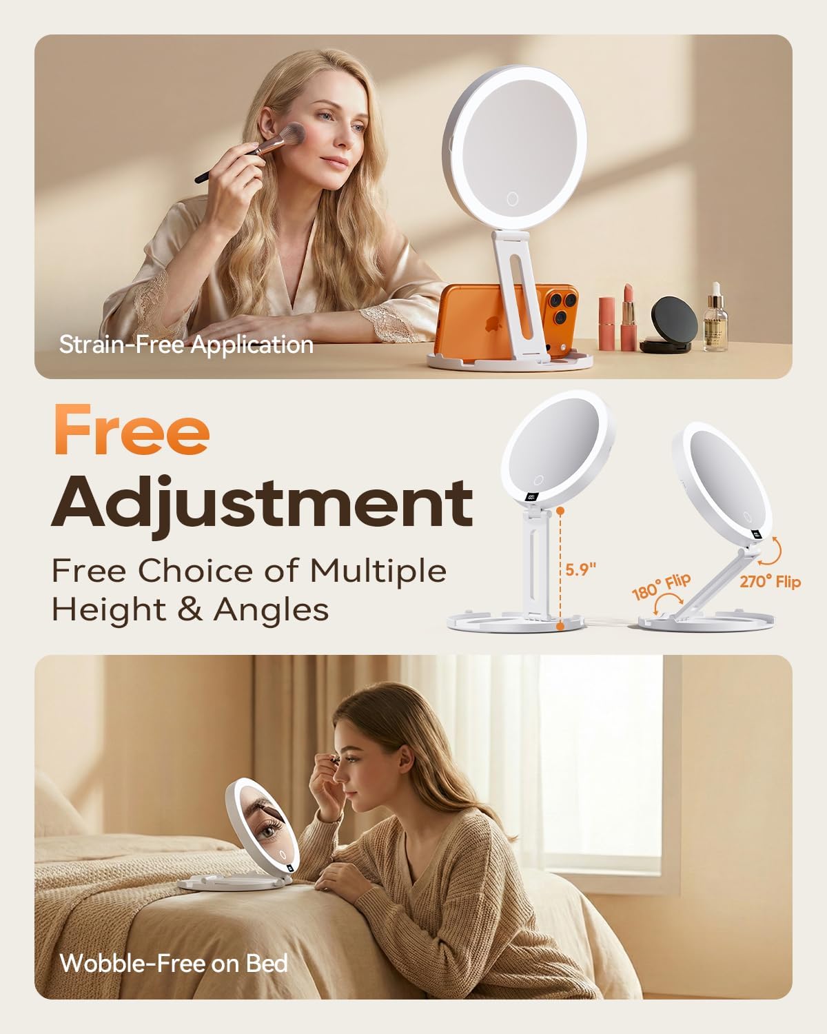 Travel Makeup Mirror with Lights (Gen 3) - 20X/1X Dual Sided Magnifying Mirror - 3 Color Lighting, CRI 95+, Rechargeable - Portable Mirror for Desk & Travel thumbnail