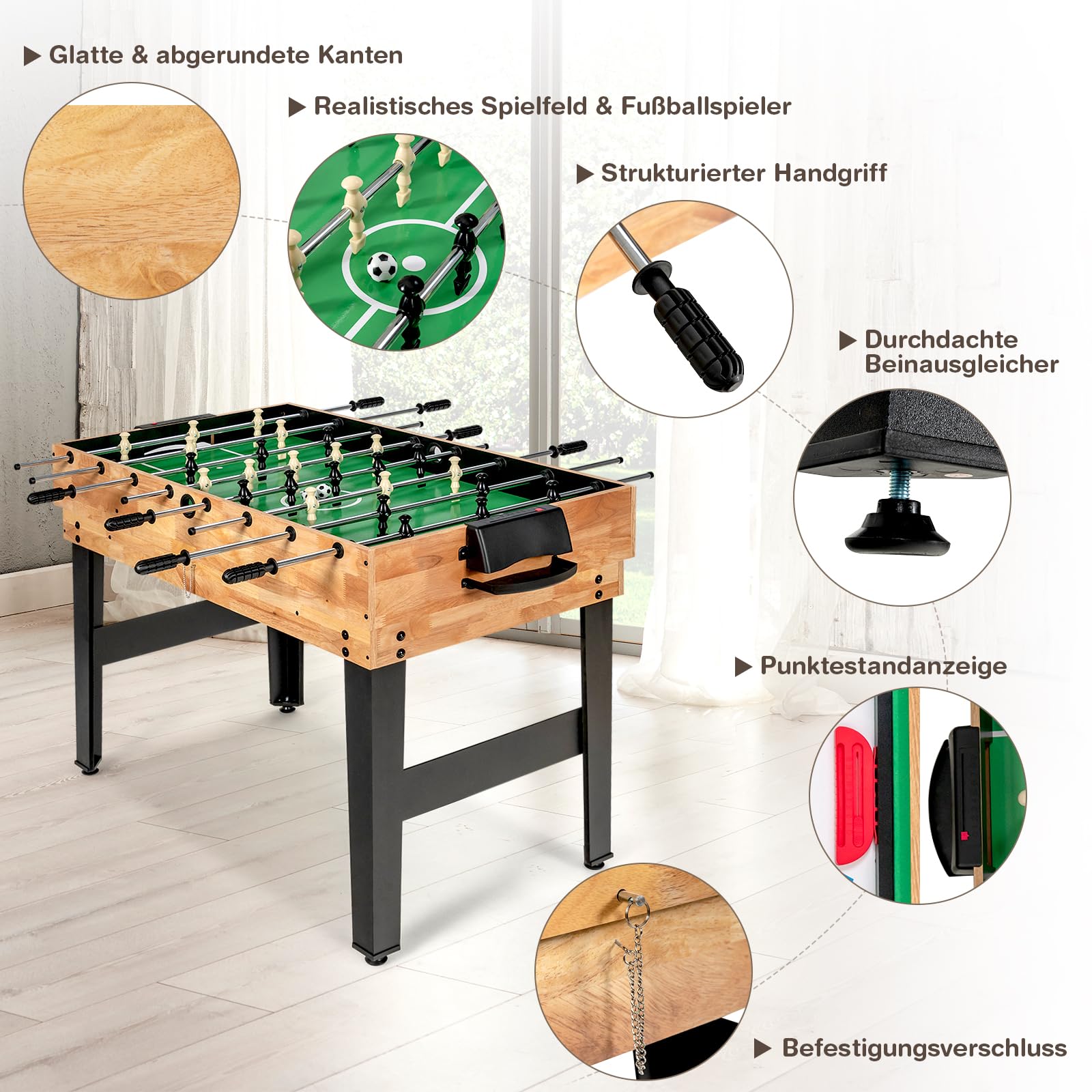 COSTWAY Wielofunkcyjny stół do gry 10 w 1, stół wielofunkcyjny z piłkarzykami, hokejem, bilardem, shuffleboardem, kręgielnią i grami planszowymi 4, drewniany stół kombi do pokoju zabaw, piłkarzyka dla