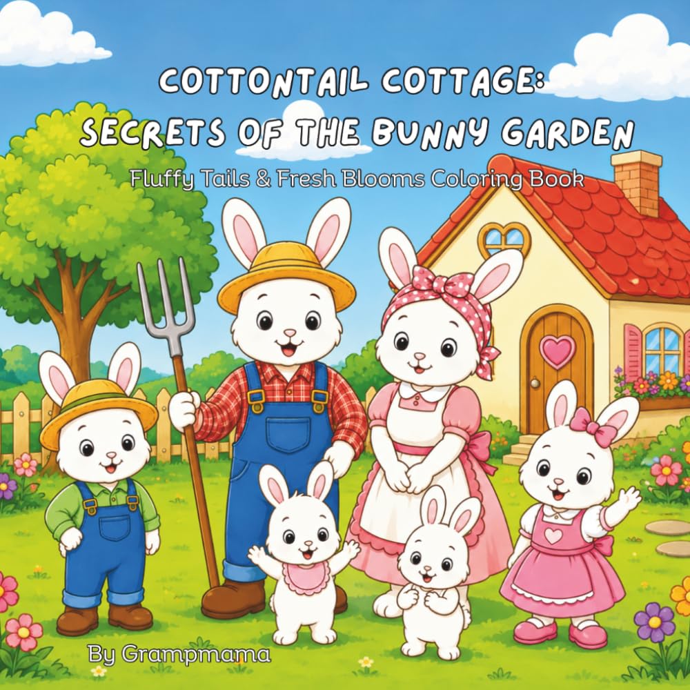 Cottontail Cottage: Secrets of the Bunny Garden: Fluffy Tails & Fresh Blooms Coloring Book