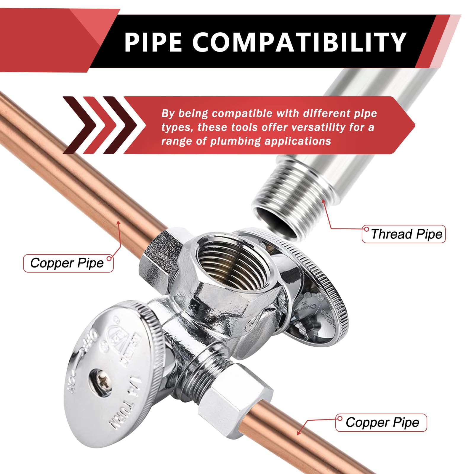 EFIELD - Paquete de 2 válvulas de parada de ángulo de salida de compresión dual de 1/4 de giro con 2 válvulas de apagado/asas, tubo de hierro Fip de 1/2 pulgada x 3/8 pulgadas, chapado en cromo