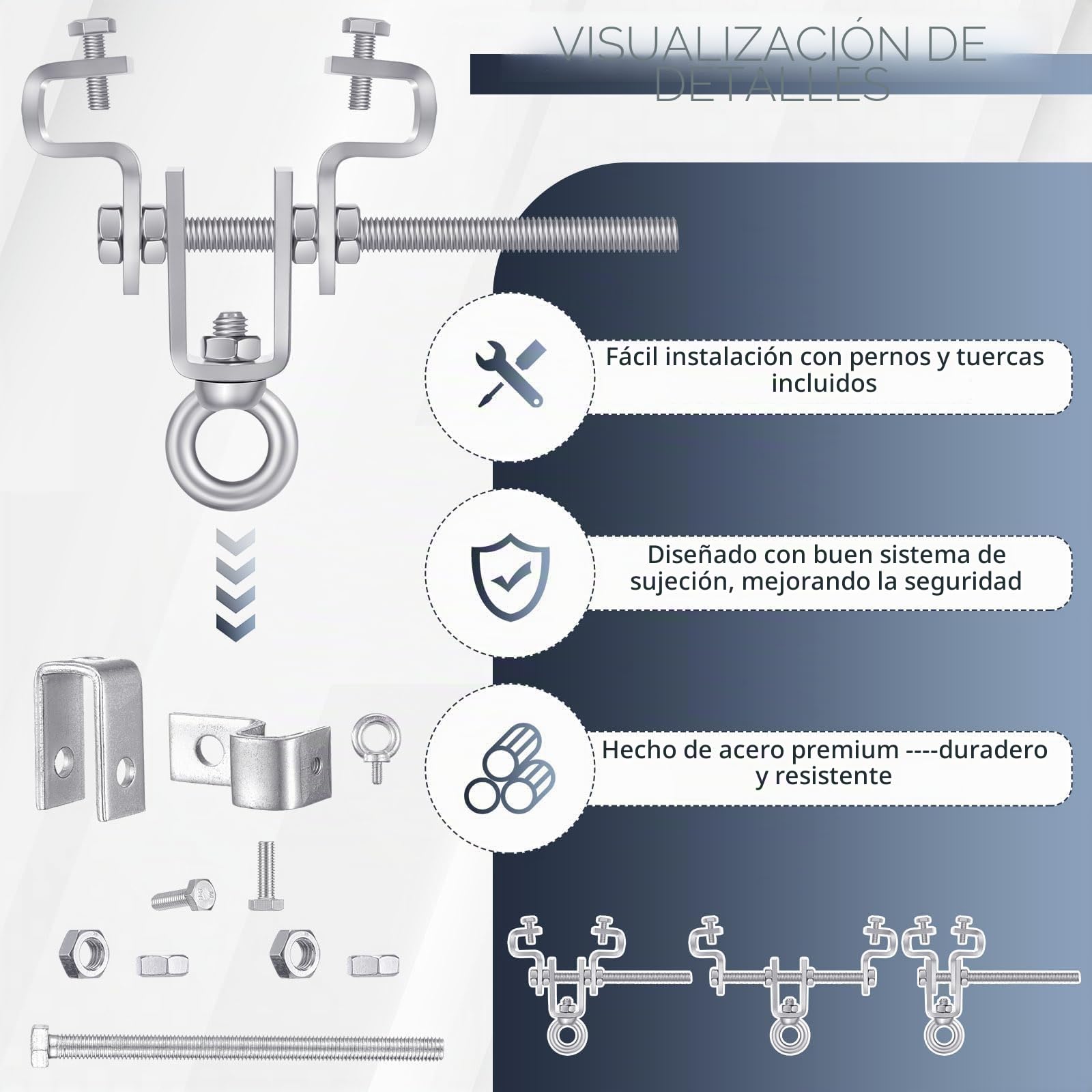 2 piezas Abrazadera Ajustable de Acero – Soporte para Saco de Boxeo, para Cargas Pesadas de Hasta 204 kg, Soporte Saco Boxeo Suelo Techo, Ajustable para Viga de 65 mm a 225 mm