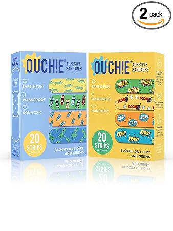 Aya Papaya Ouchie Non-Toxic Printed Bandages Combo Set Of 2 (40 Pack) - Blue & Yellow